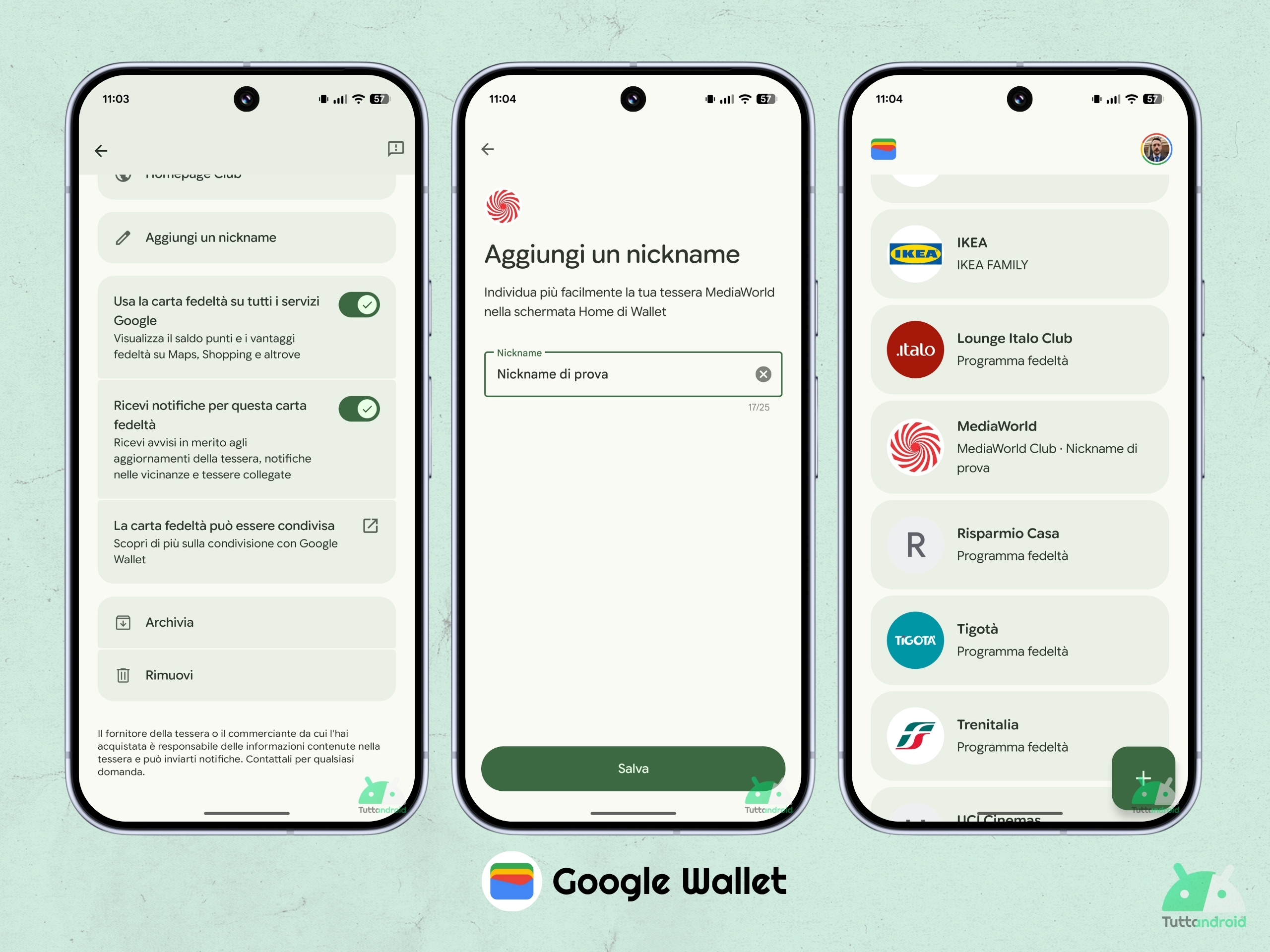 Google Wallet - aggiungi nickname ai pass