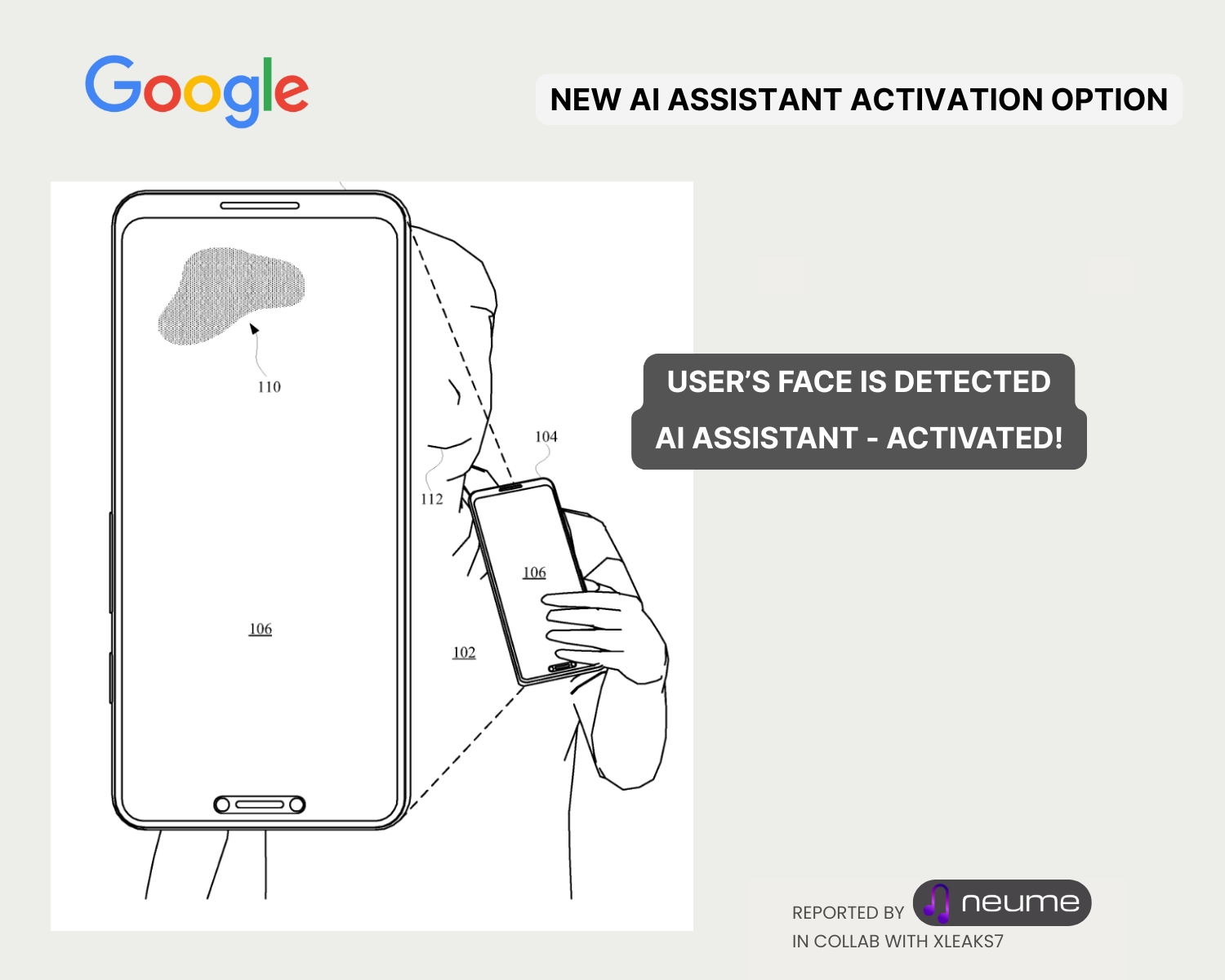 Google - brevetto attivazione assistente IA vicinanza allo schermo Neume.io