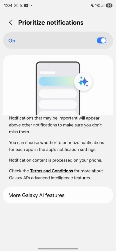 samsung one ui 8.5 priorità notifiche