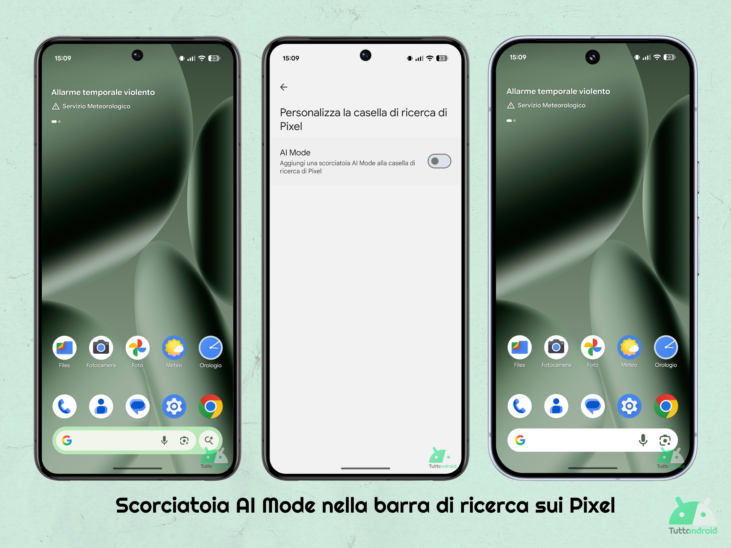 Scorciatoia AI Mode nella barra di ricerca sui Pixel