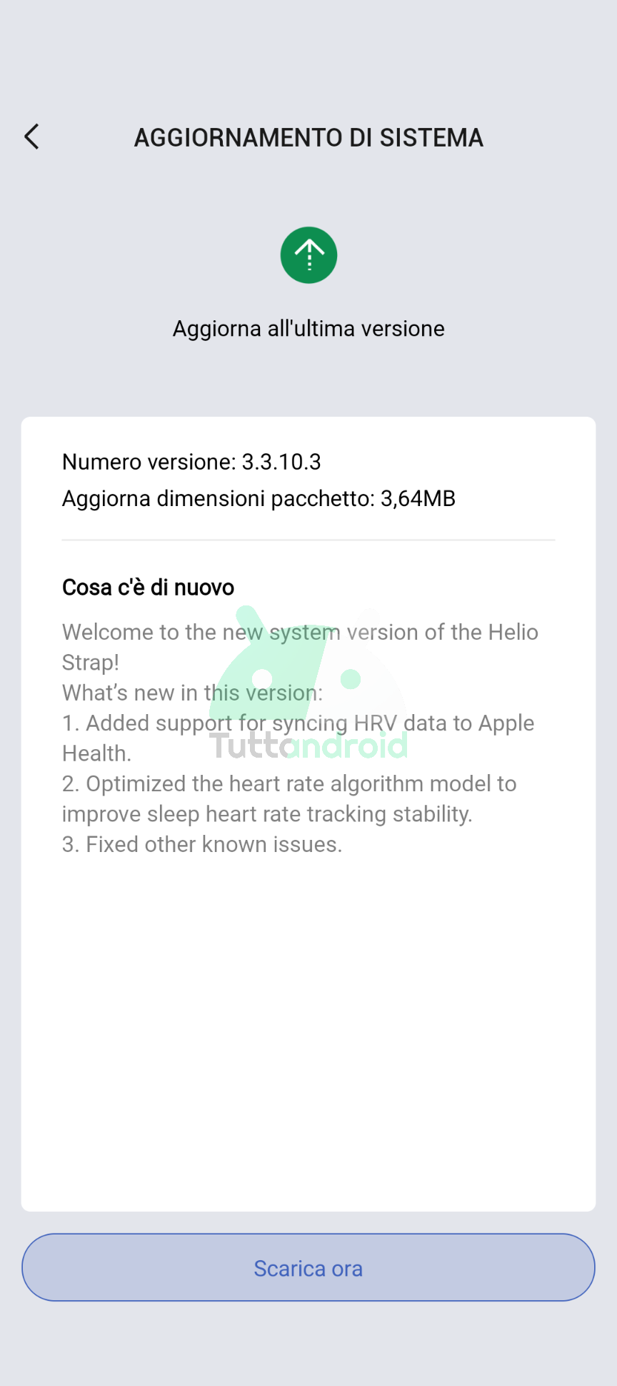 aggiornamento Amazfit Helio Strap