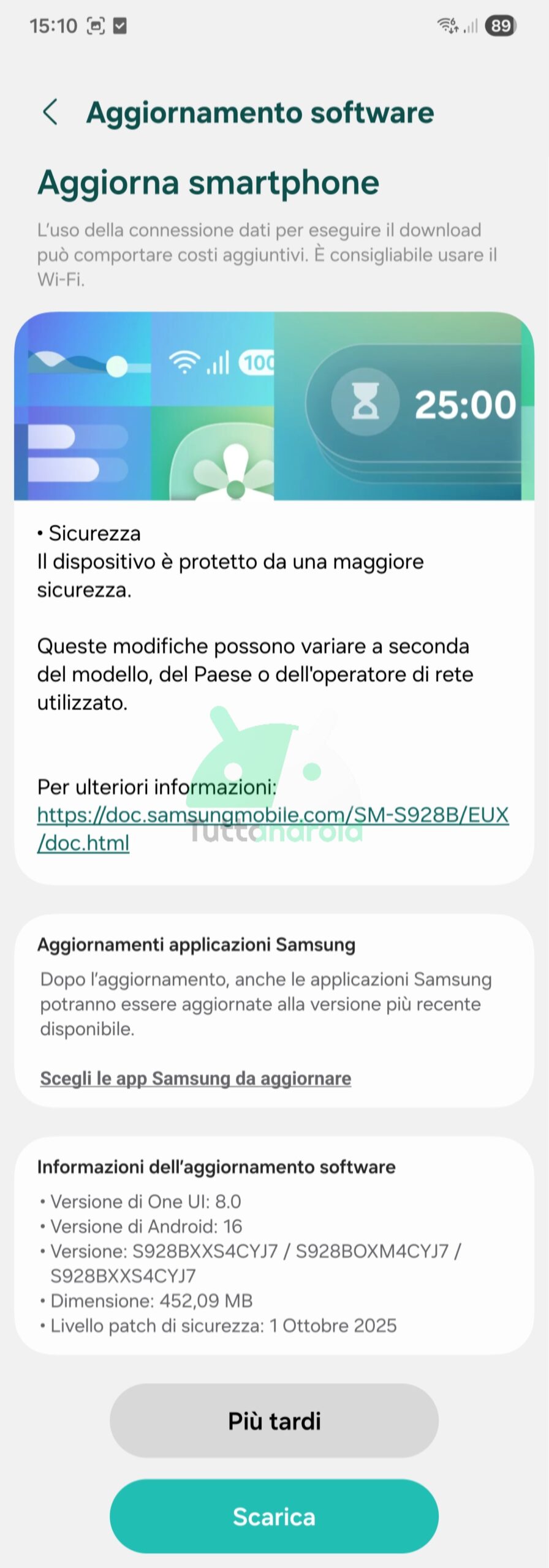aggiornamento Samsung Galaxy S24 Ultra con patch di sicurezza di ottobre 2025