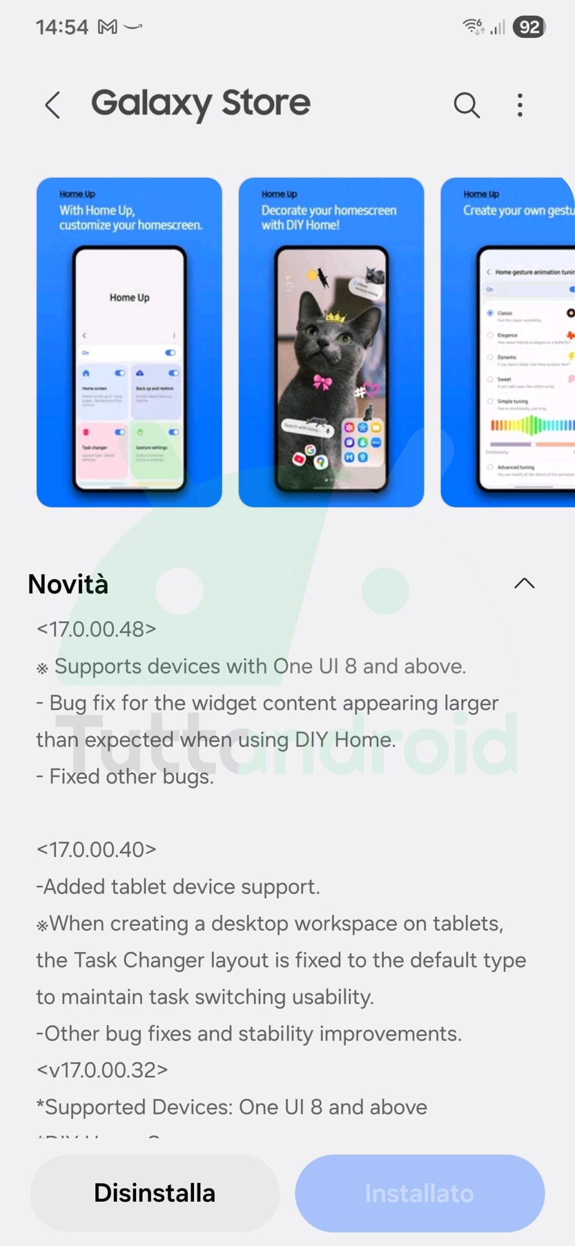 samsung aggiornamento home up