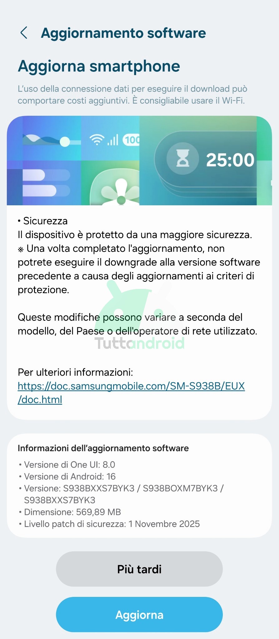 aggiornamento Samsung Galaxy S25 Ultra con patch di sicurezza di novembre 2025