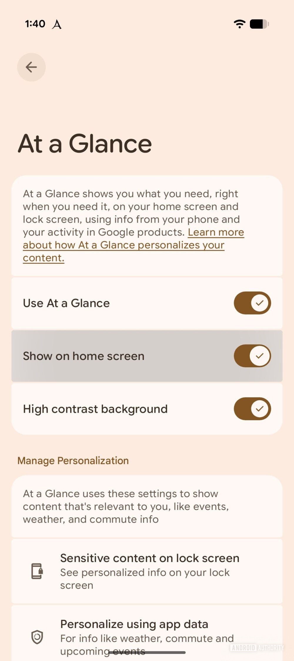 Android System Intelligence vB.17 - impostazioni widget Riepilogo AA