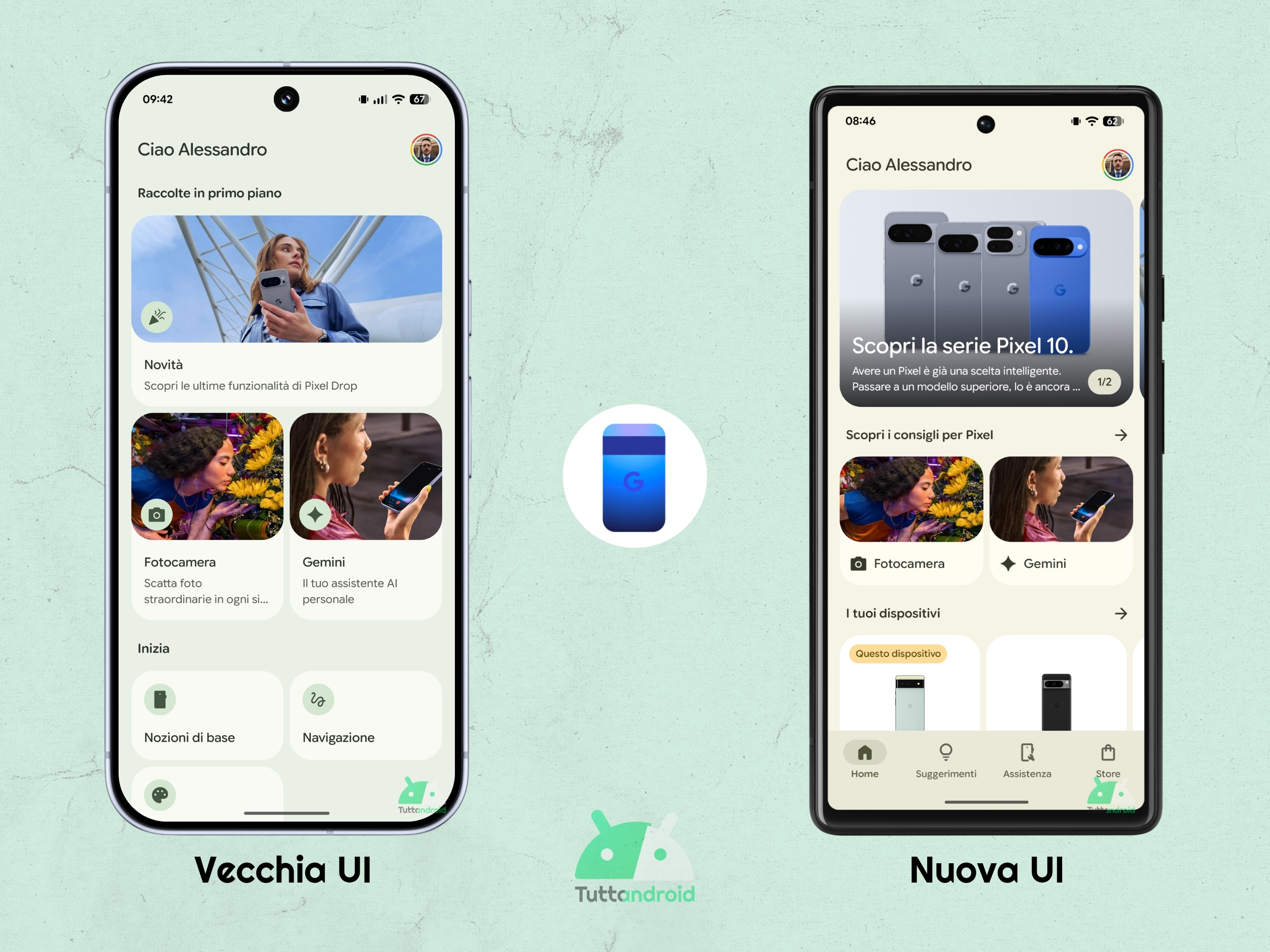 App My Pixel v7.0.133.8280558609 - vecchia vs nuova esperienza in Italia