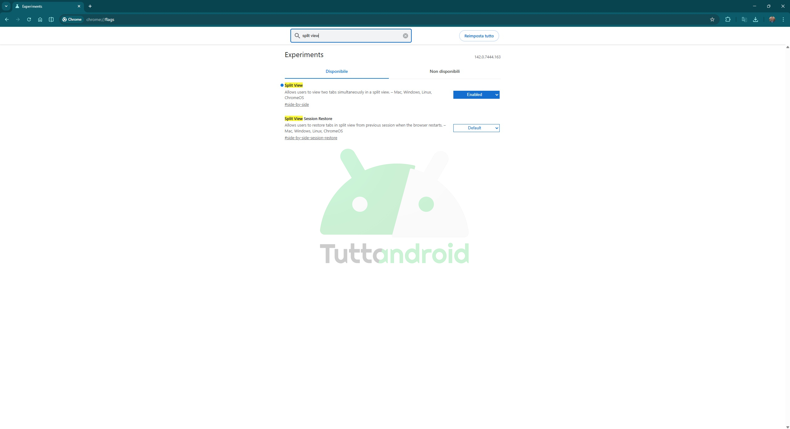 Chrome Desktop v142 - Flag Split View tta