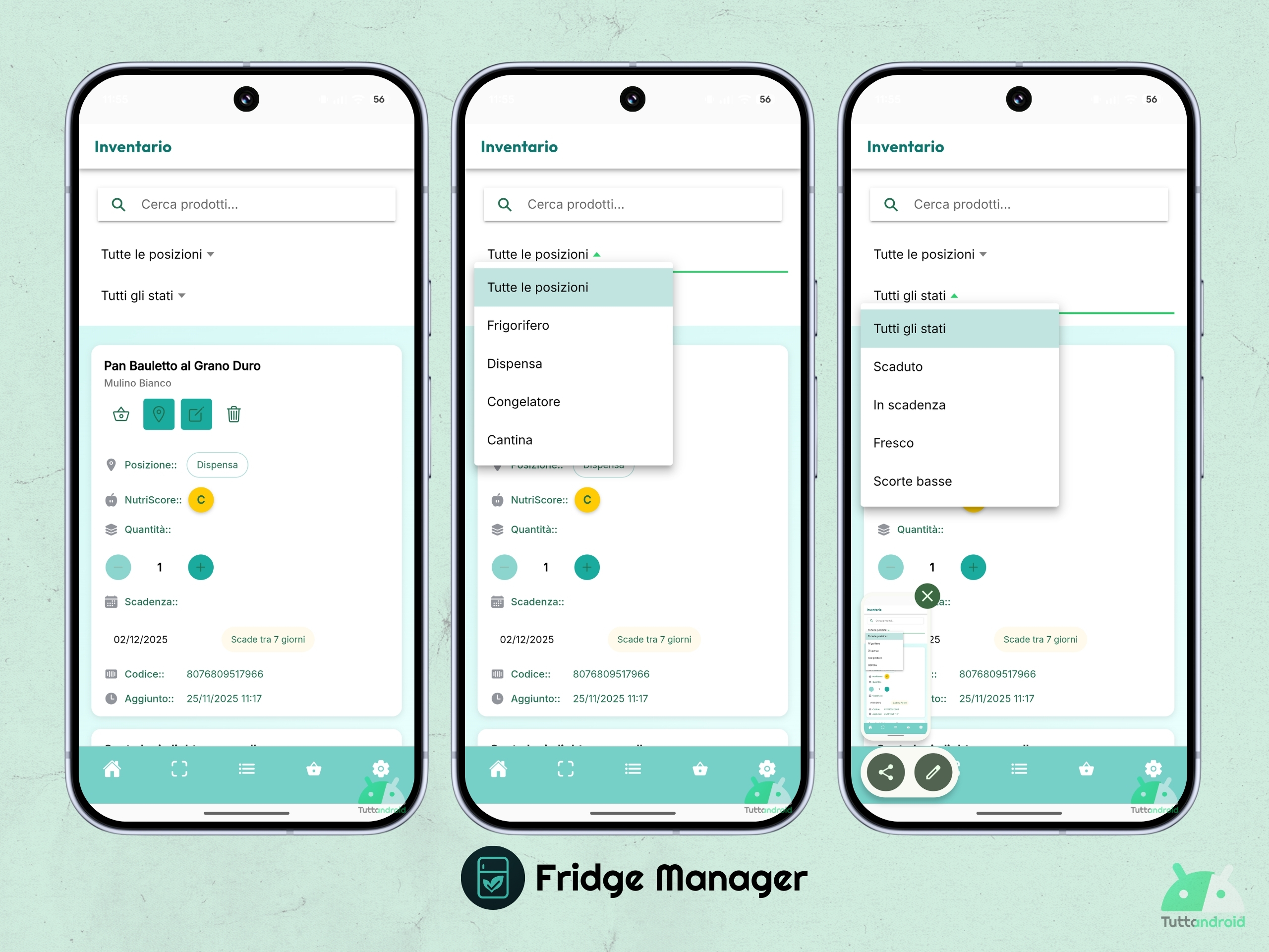 Fridge Manager App - Scheda "Inventario"
