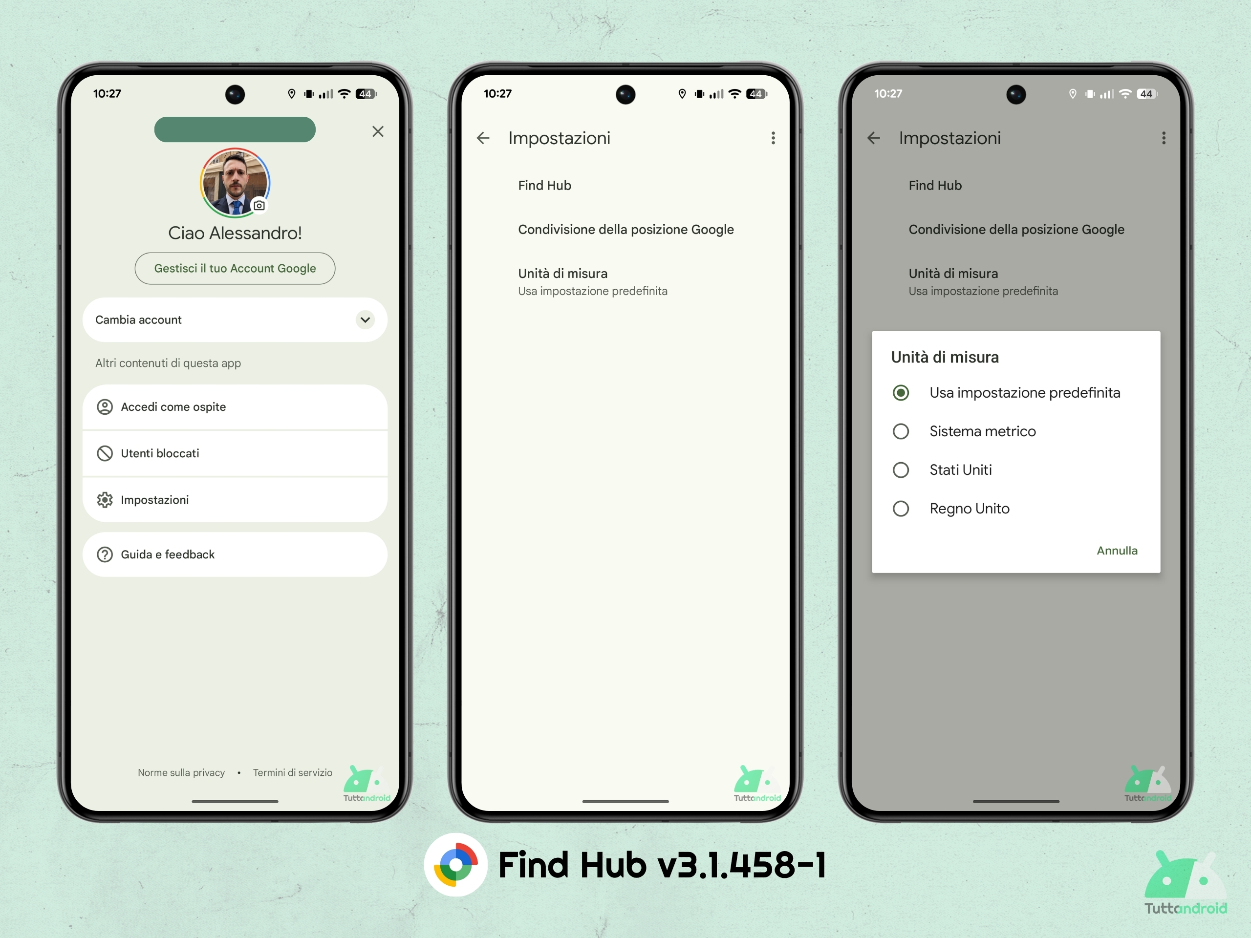 Google Find Hub v3.1.458-1 - Impostazioni - Unità di misura