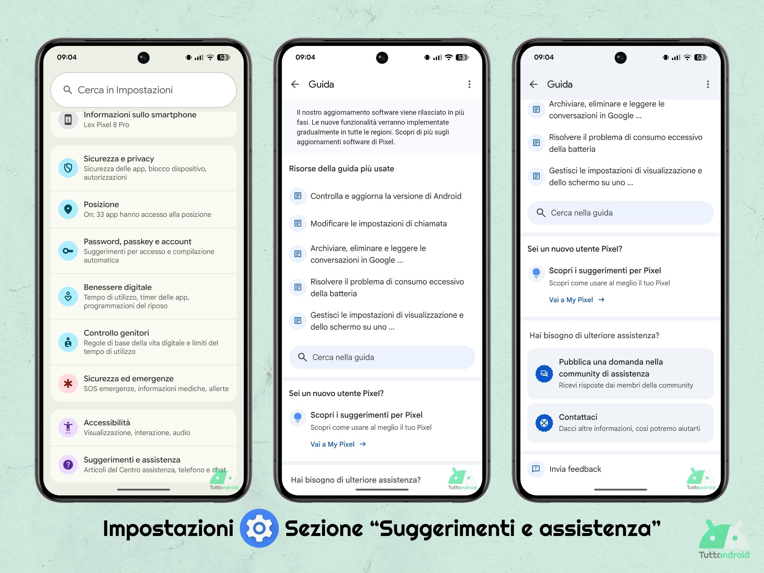 Google Pixel 8 Pro - Impostazioni - Suggerimenti e assistenza