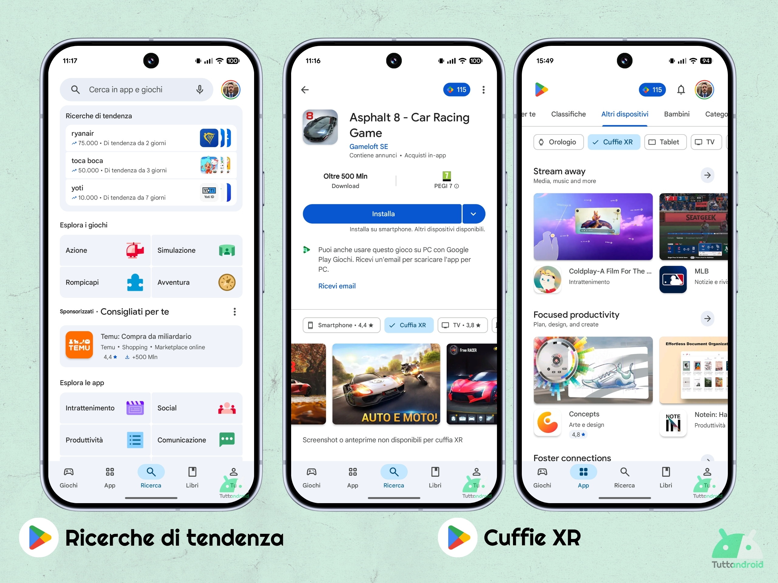 Google Play Store v48.7.17 - Ricerche di tendenza e Cuffie XR