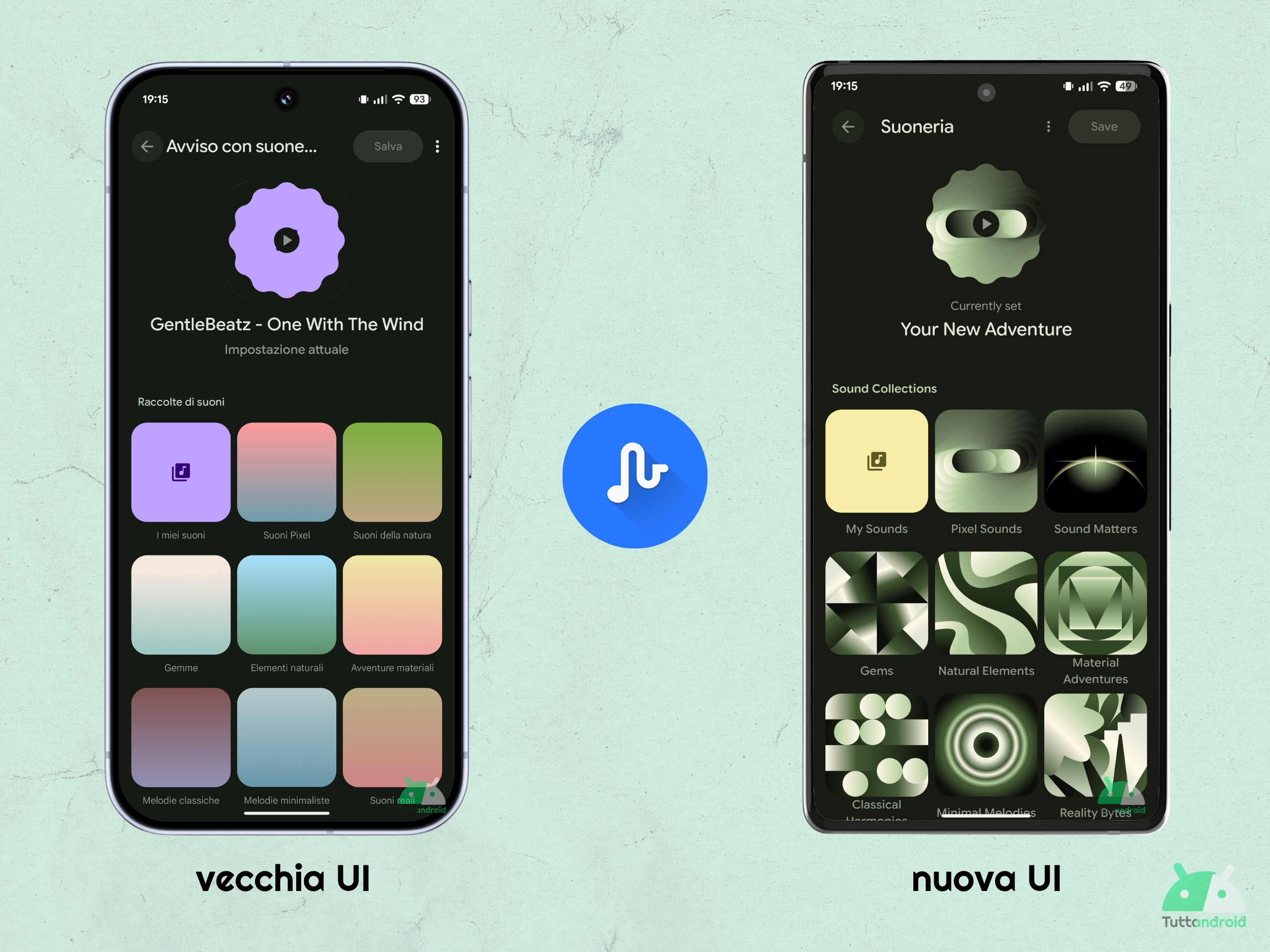 Google Suoni v3.3 (825845788) - confronto con vecchia UI