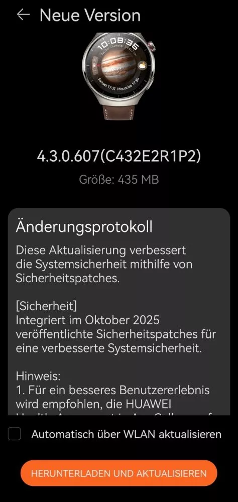 Huawei Watch 4 Pro aggiornamento ottobre 2025