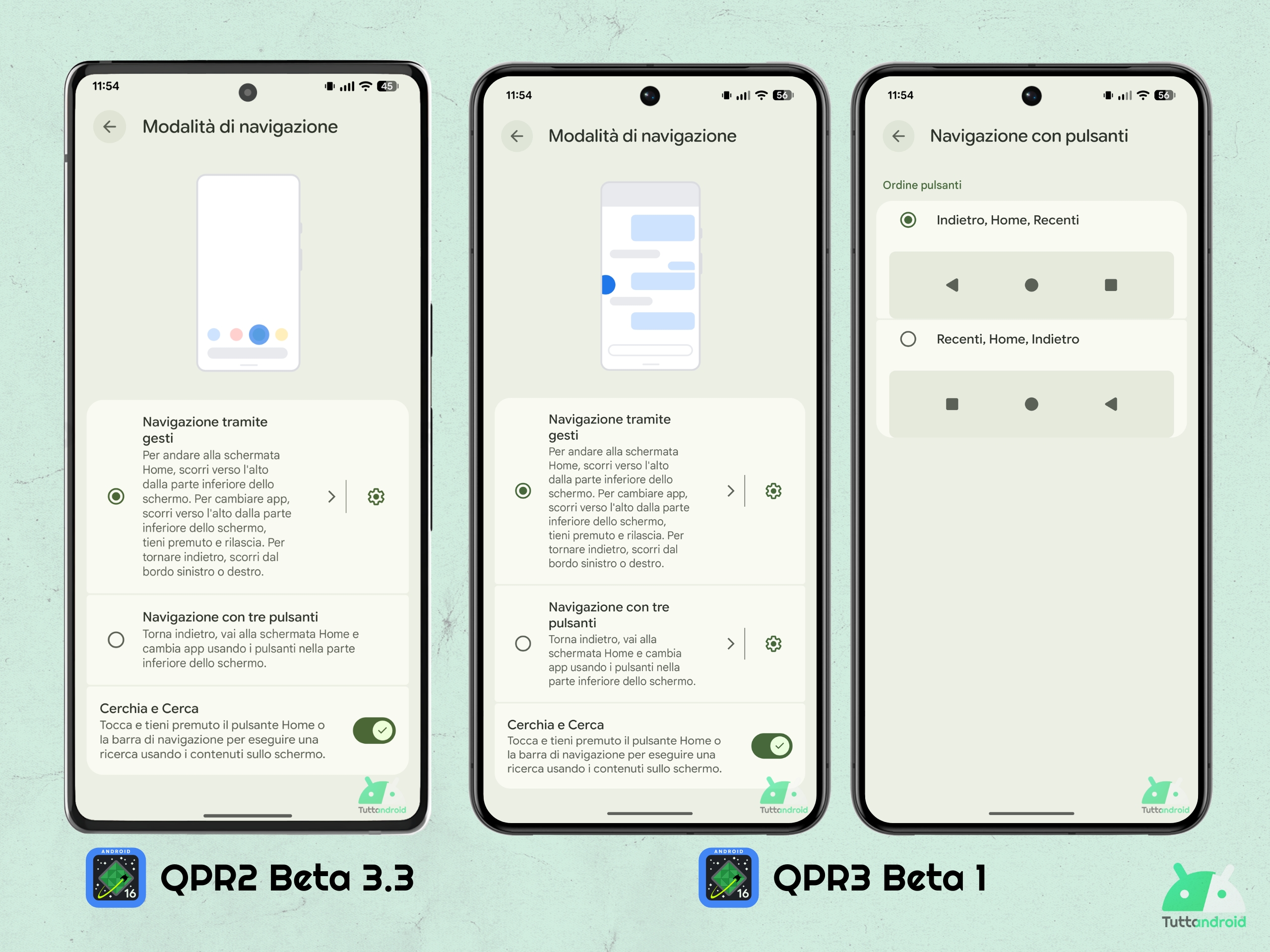 Android 16 QPR3 - Beta 1 - Impostazioni - Navigazione con tre pulsanti