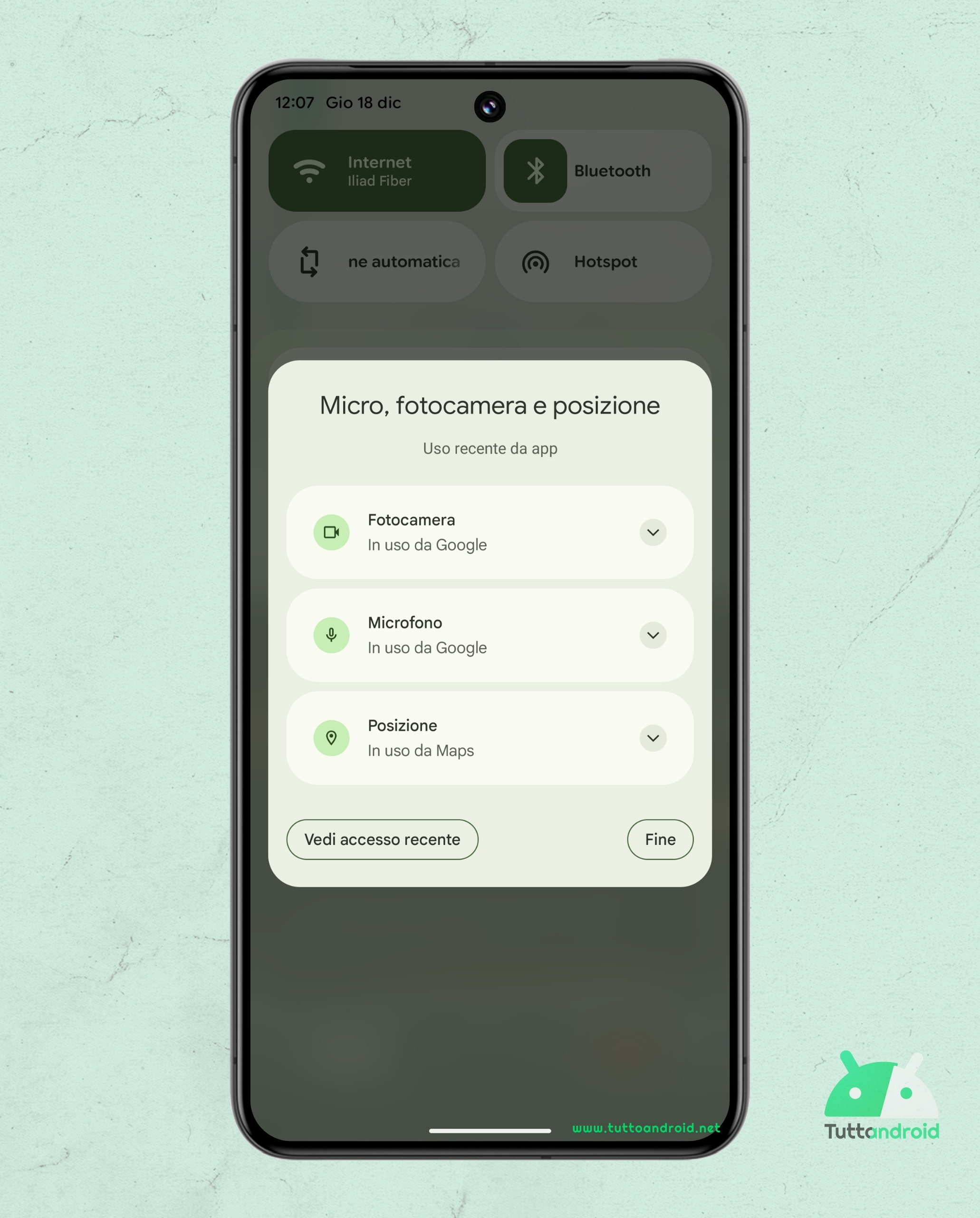 Android 16 QPR3 - Beta 1 - Indicatore fotocamera, microfono e posizione in uso