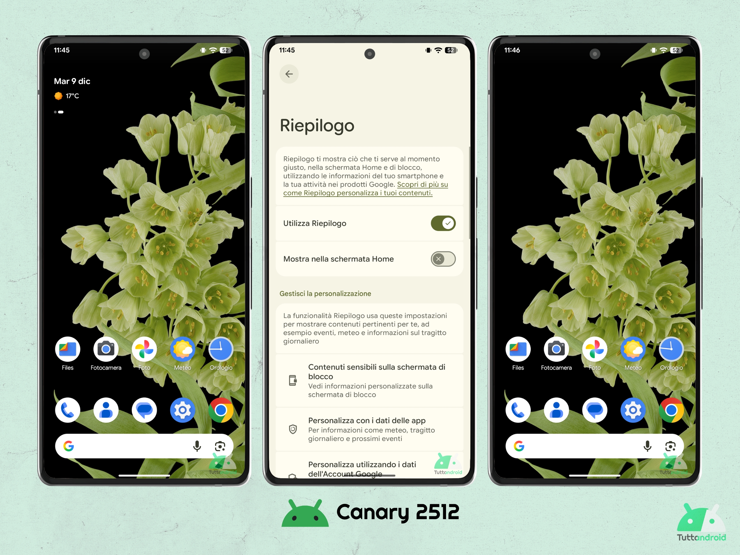 Android CANARY 2512 - Pixel Launcher - Wiget Riepilogo