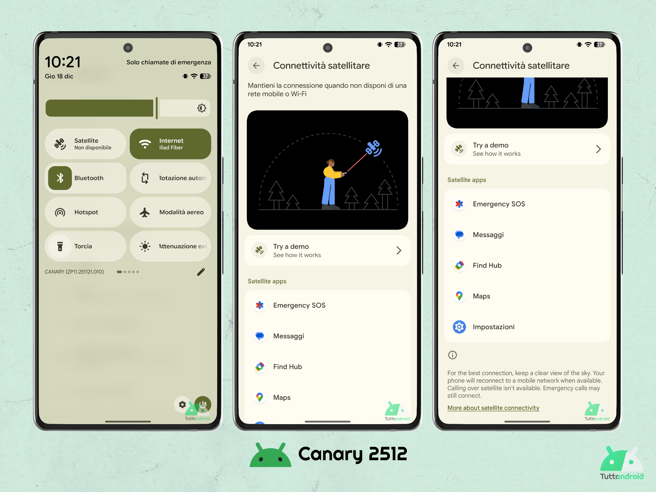 Android CANARY 2512 - Riquadro sviluppatore Satellite funzione