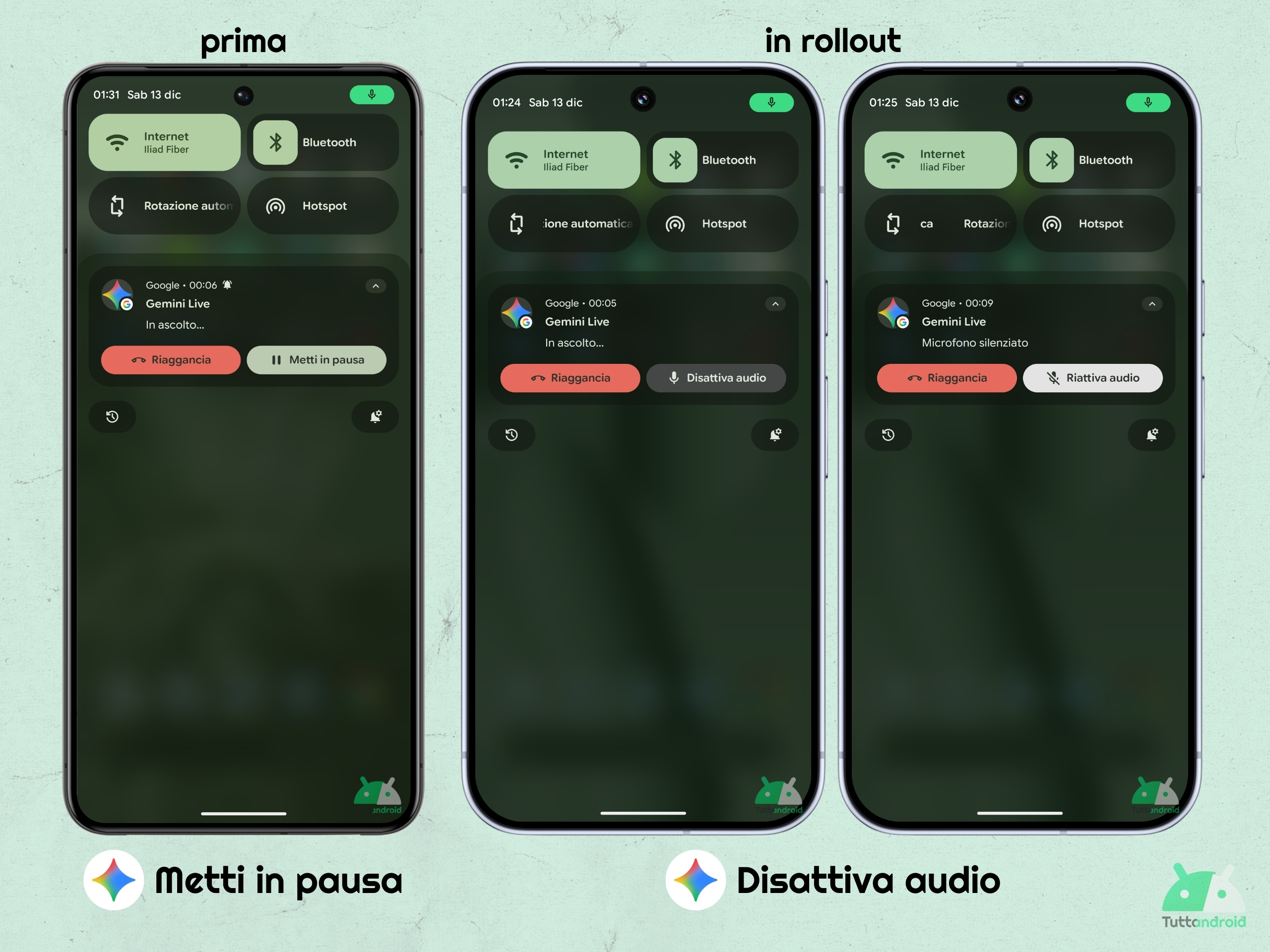 App Google - Gemini Live - tasto muto invece di pausa