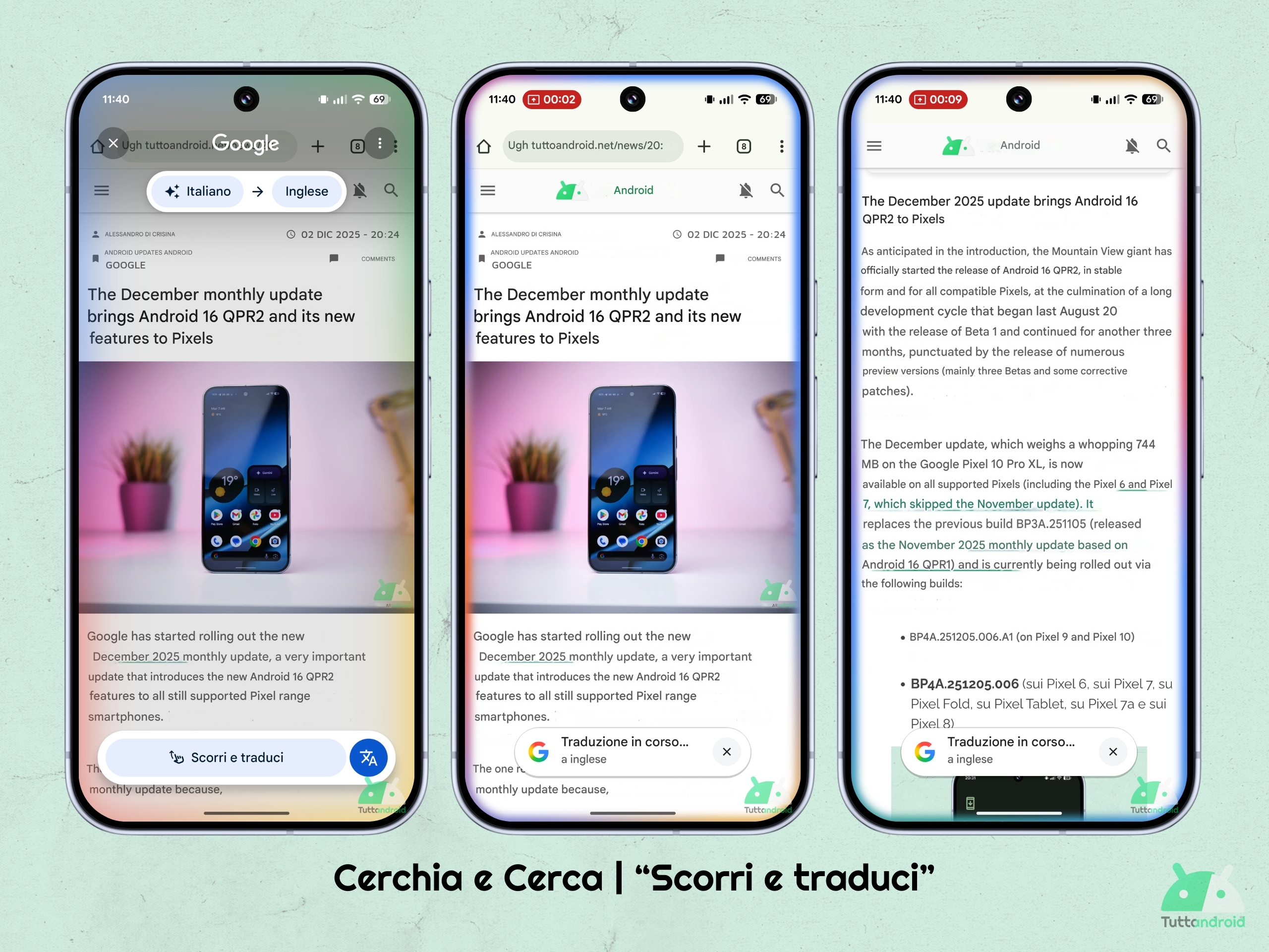 Cerchia e Cerca - funzione Scorri e traduci in Italia