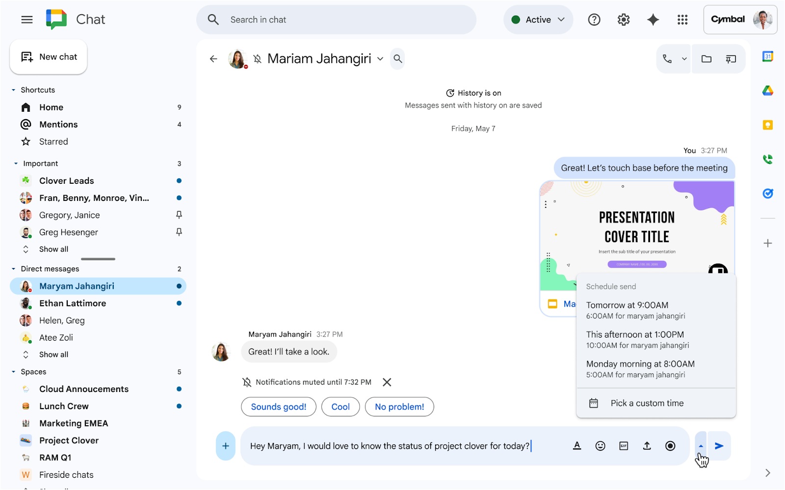 Google Chat Web - programma messaggio