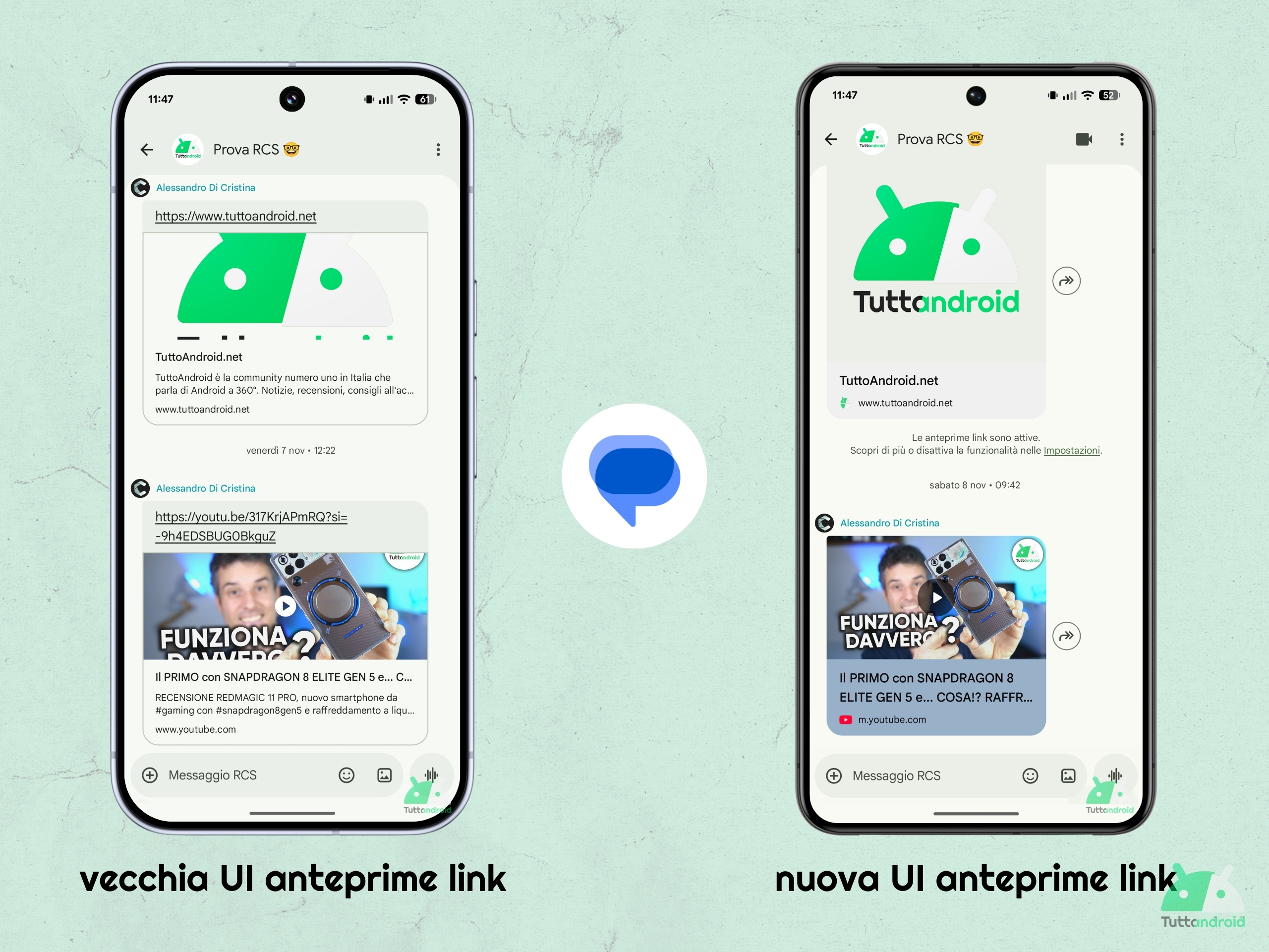 Google Messaggi v20251121 - Nuova UI anteprime link