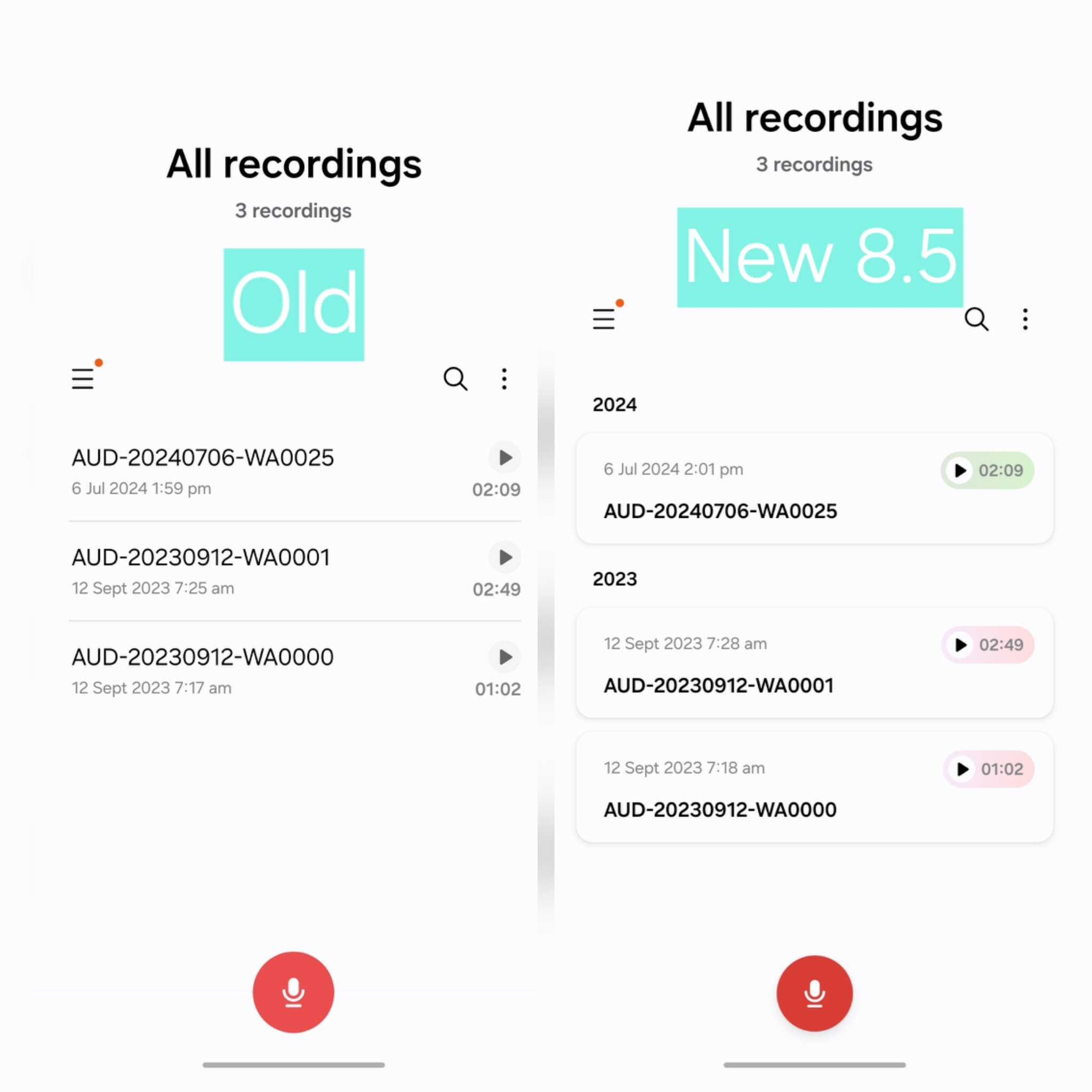 One UI 8.5 Registratore Vocale