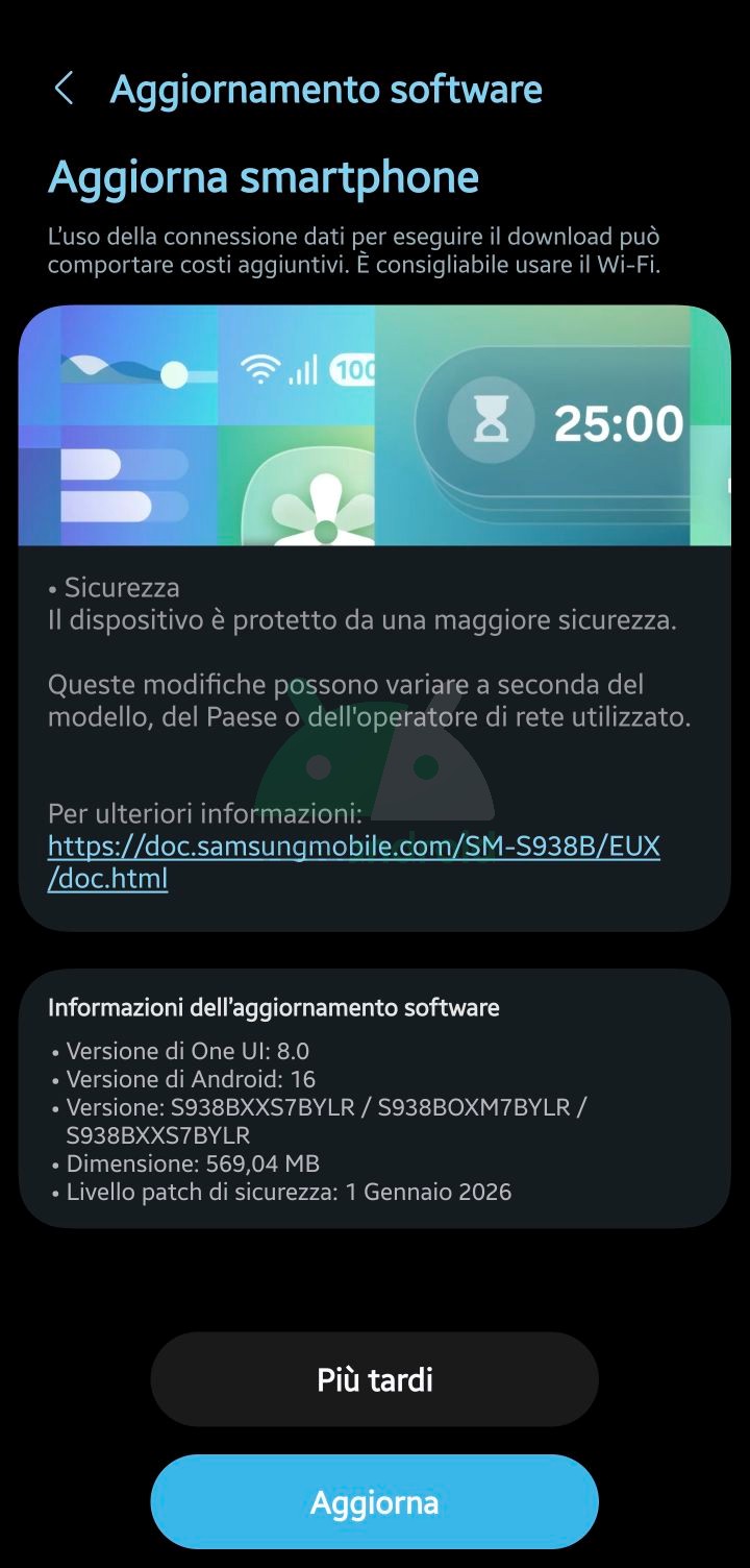 aggiornamento patch di gennaio 2026 per Samsung Galaxy S25 Ultra