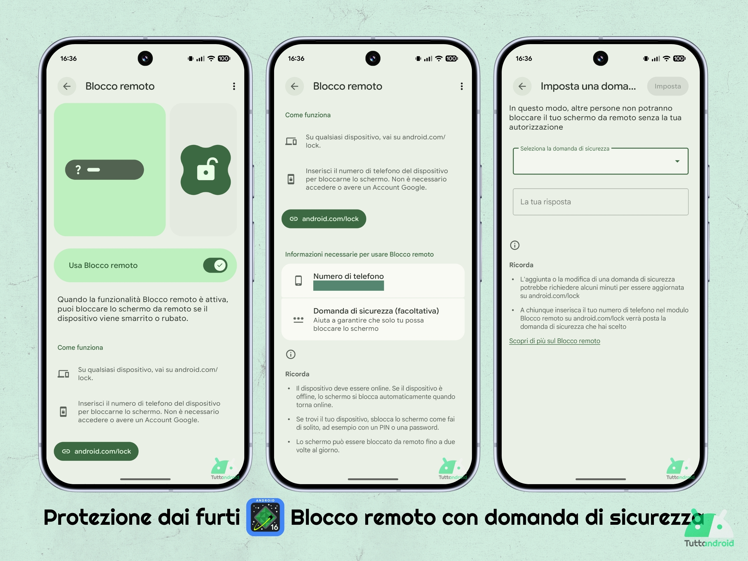 Android 16 QPR2 - Protezione dai furti - Blocco remoto con domanda di sicurezza