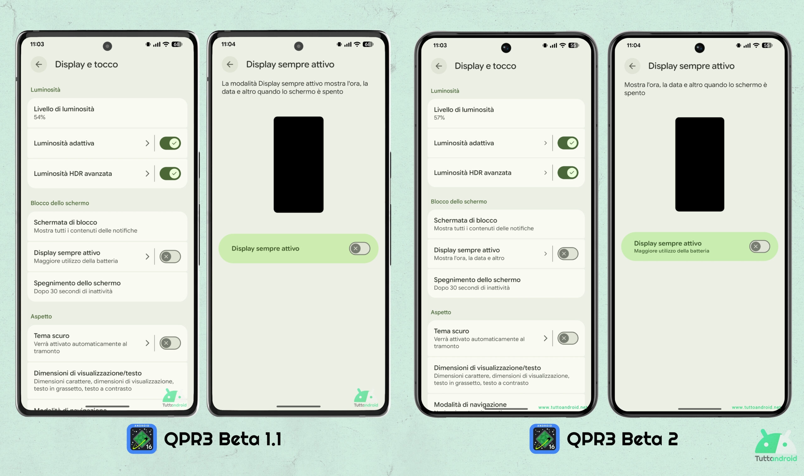 Android 16 QPR3 - Beta 2 - Impostazioni - Display sempre attivo