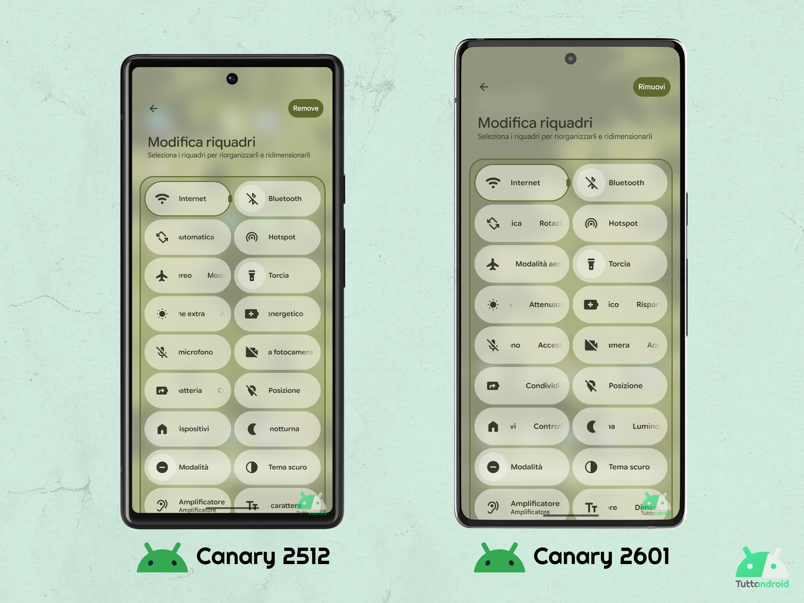 Android CANARY 2601 - Centro comandi rapidi