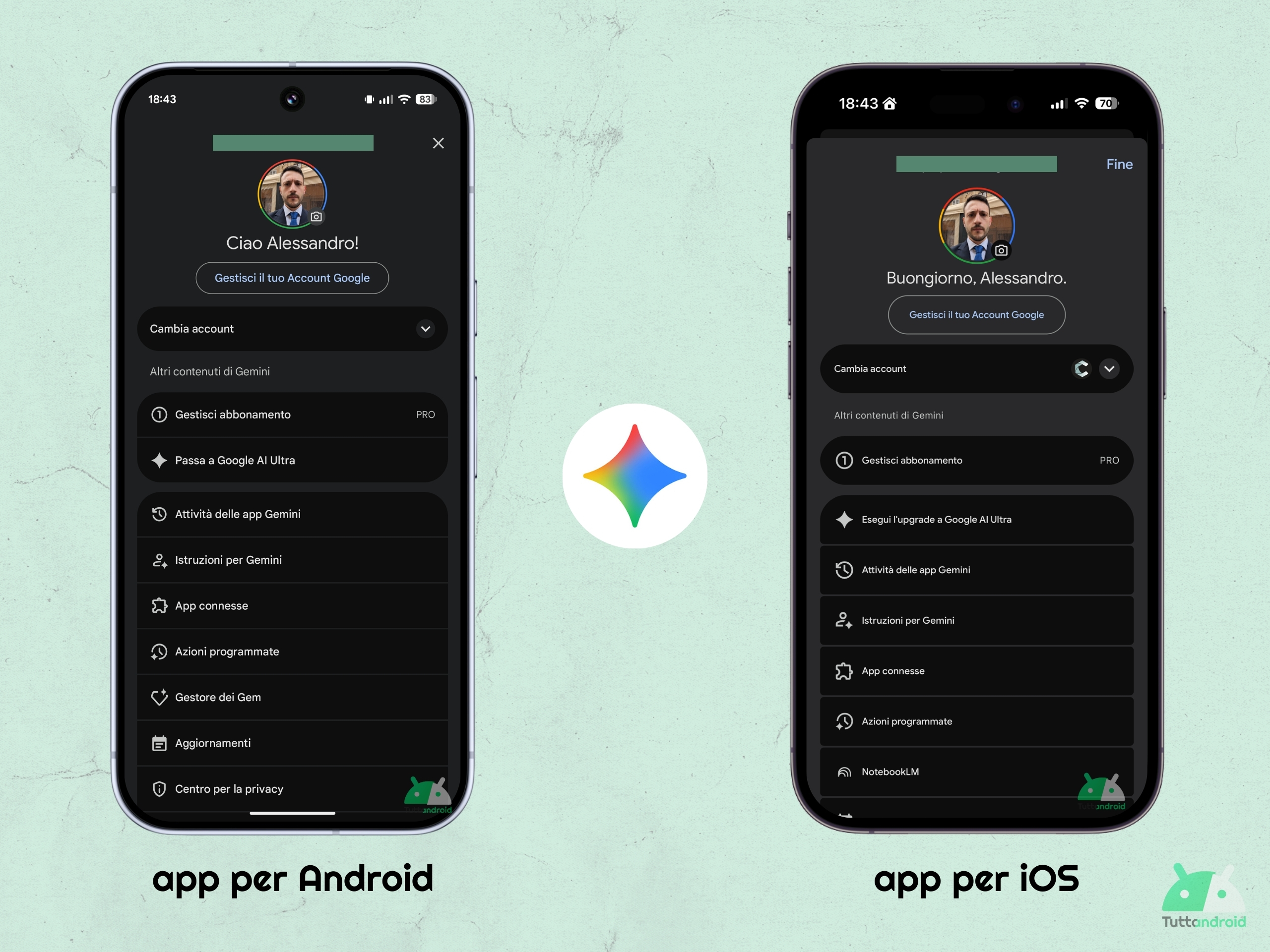 Gemini App - scorciatoia NotebookLM su versione per iOS