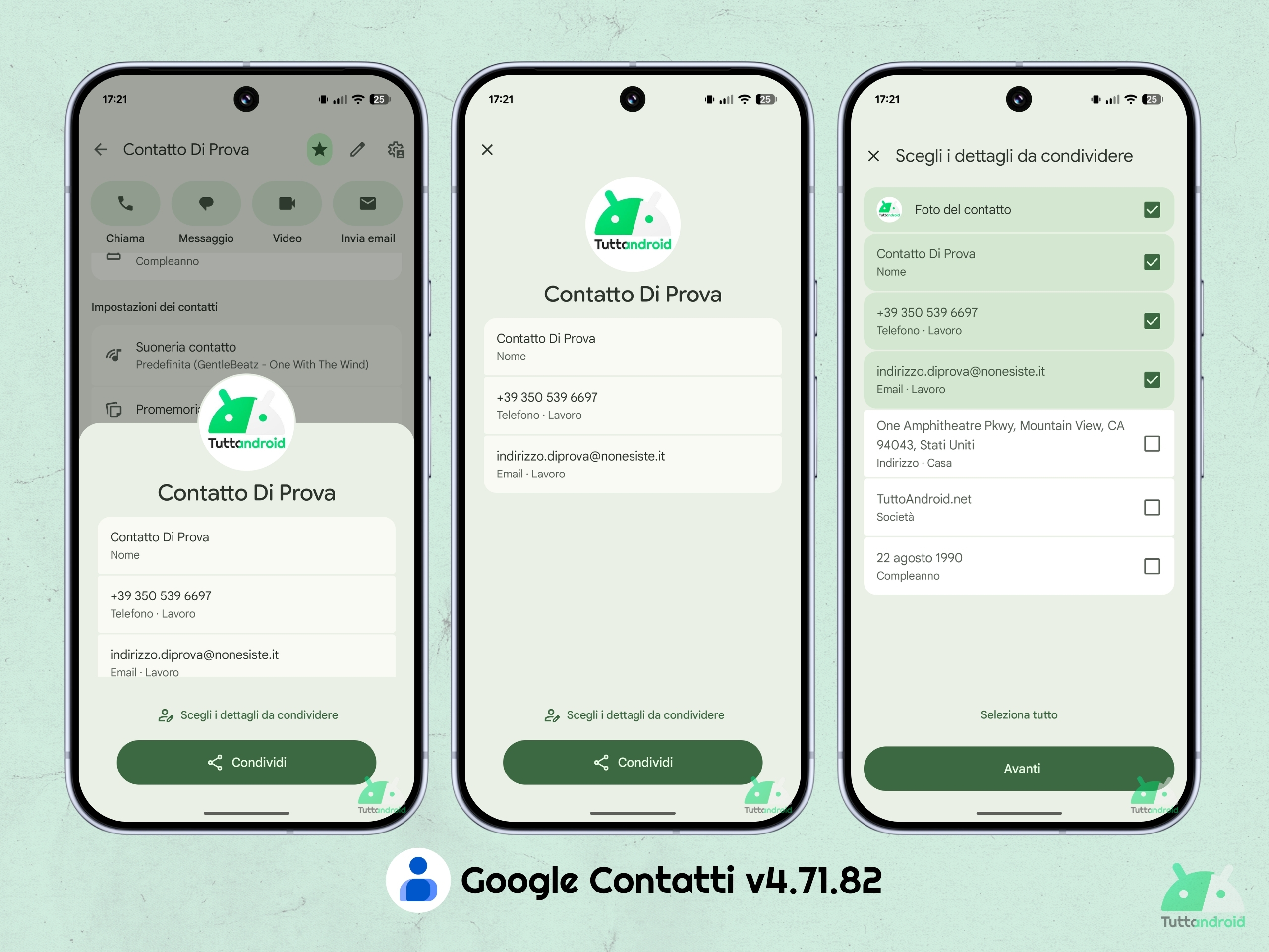 Google Contatti v4.71.82 - nuova UI condivisione contatti