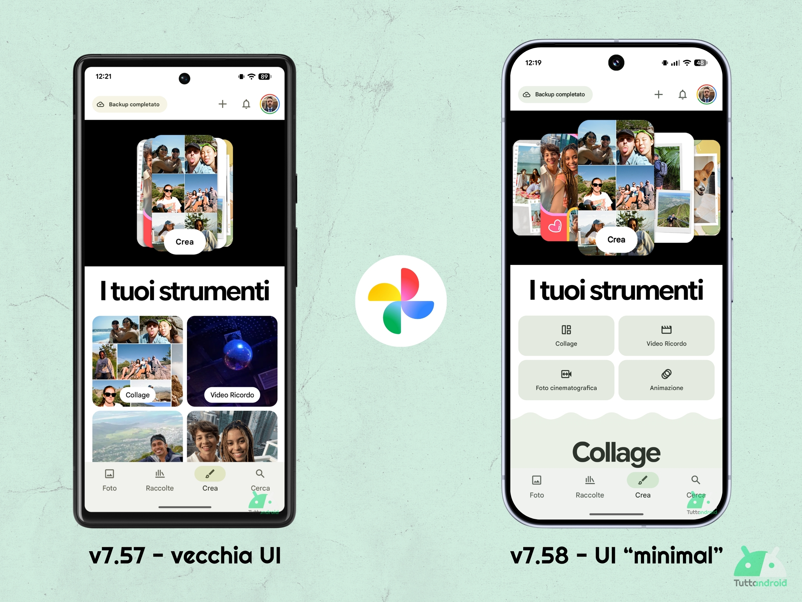 Google Foto v7.58 - Scheda Crea - nuova UI minimal