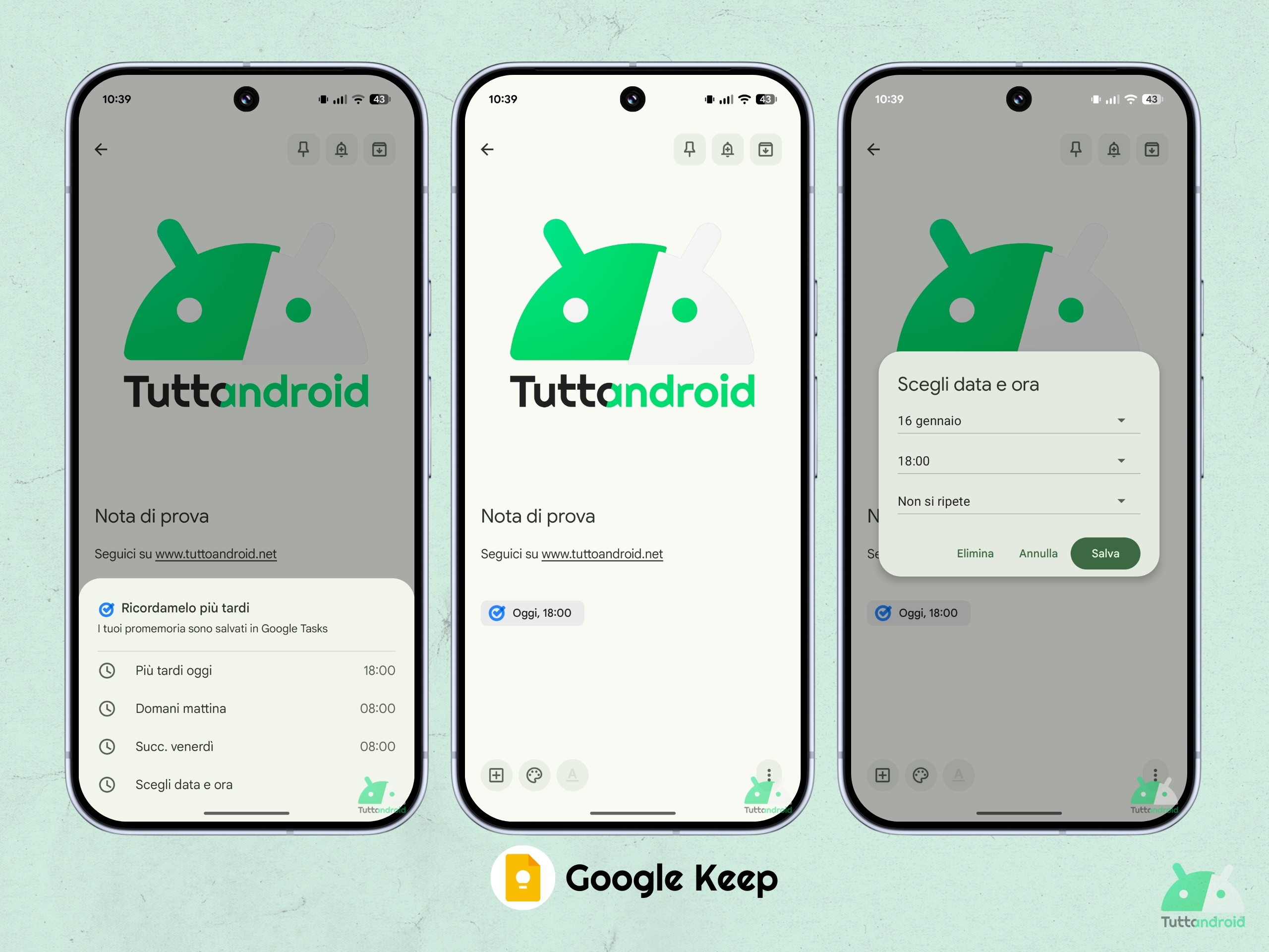 Google Keep v5.26.021 - Promemoria su Google Tasks