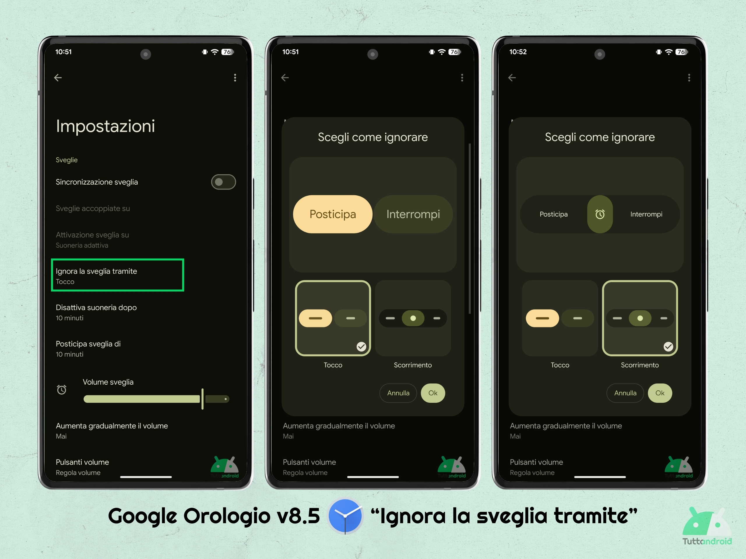 Google Orologio v8.5 - Rollout ignora la sveglia tramite