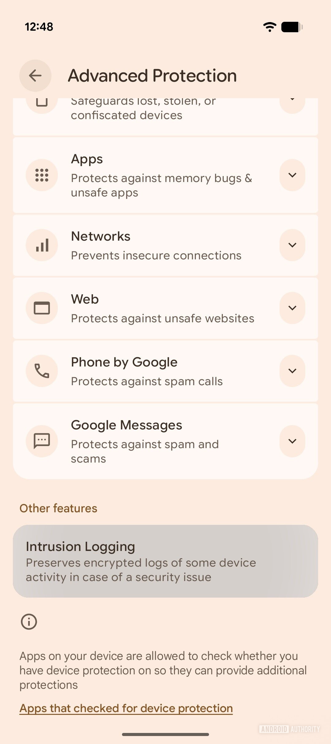 Google Play Services v26.02.31 beta - Protezione avanzata - Intrusion Logging