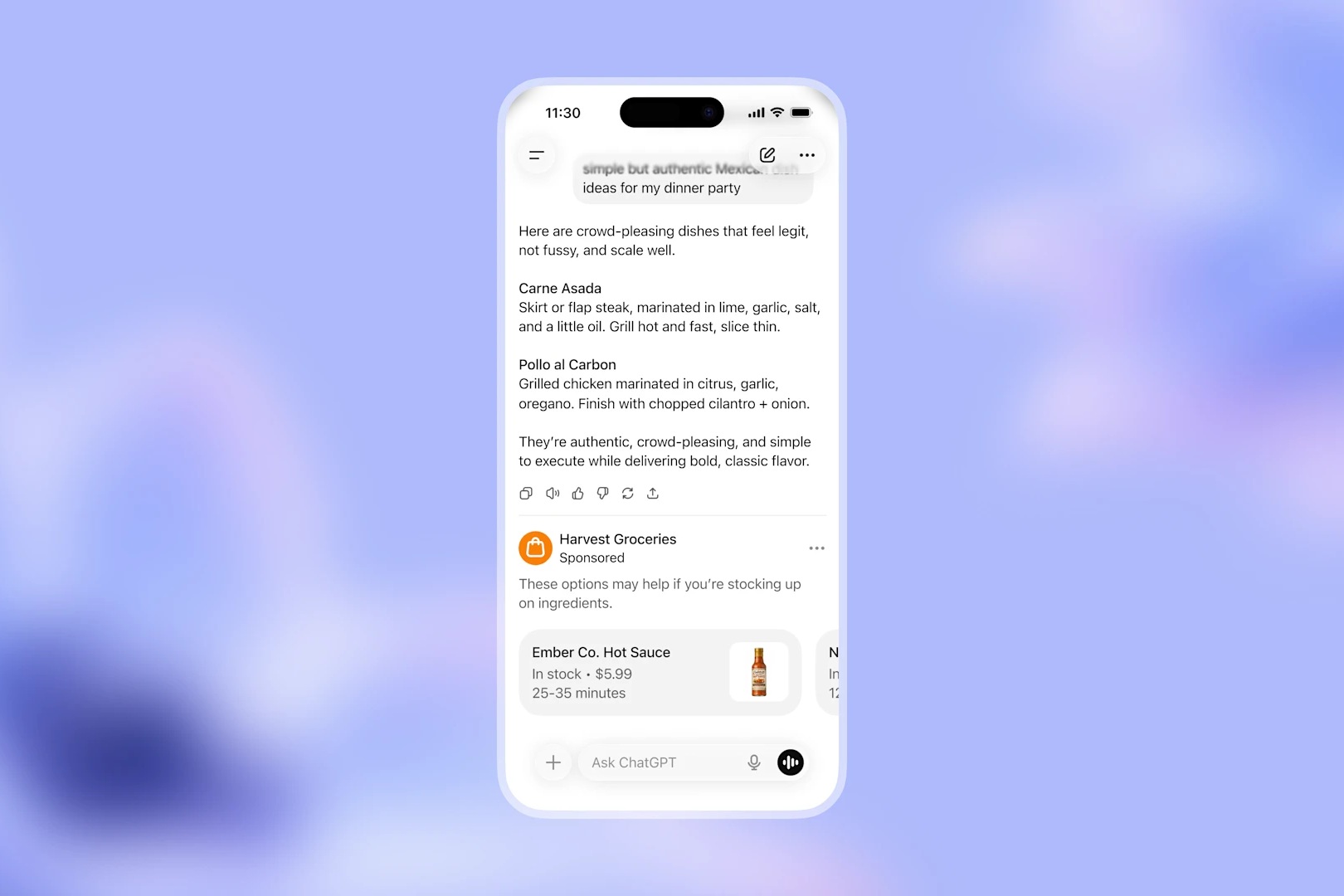 OpenAI - pubblicità su ChatGPT Hero
