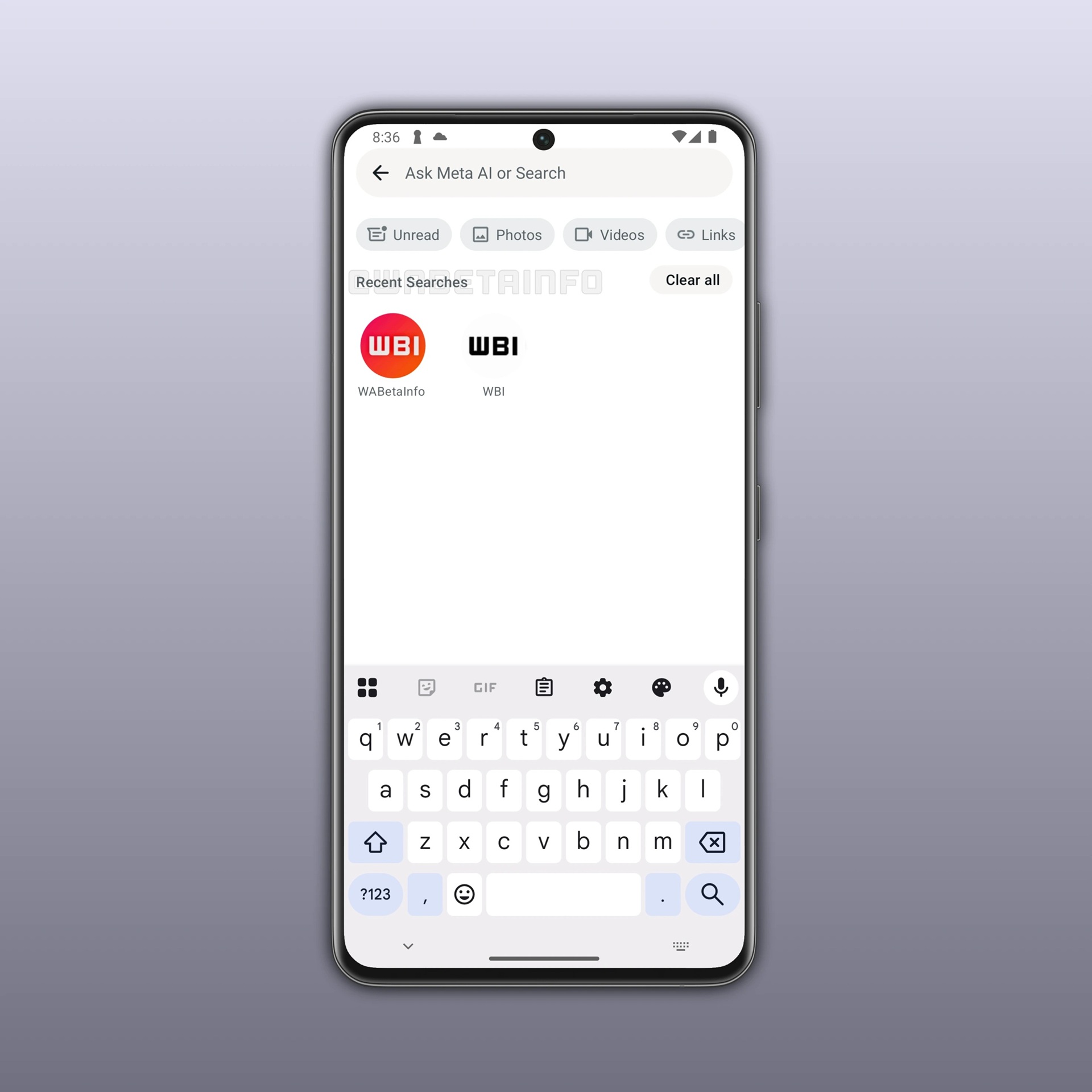 WhatsApp v2.26.3.80 - scheda Chat - Ricerche recenti WBI