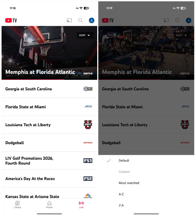 YouTube TV vecchia UI