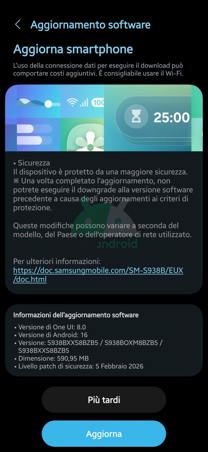 patch di sicurezza di febbraio 2026 su Samsung Galaxy S25 Ultra