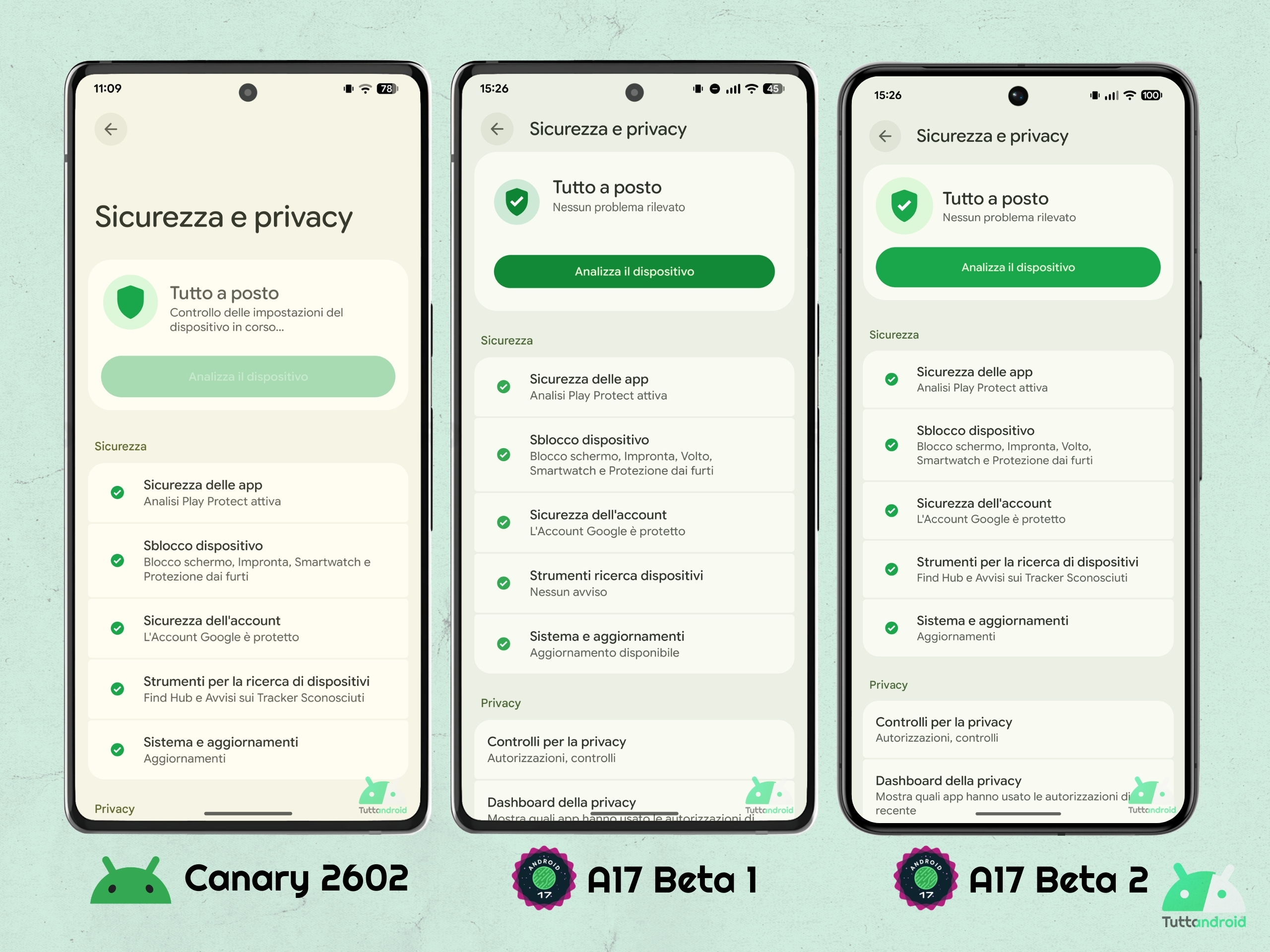 Android 17 - Beta 2 - Impostazioni - Sicurezza e privacy
