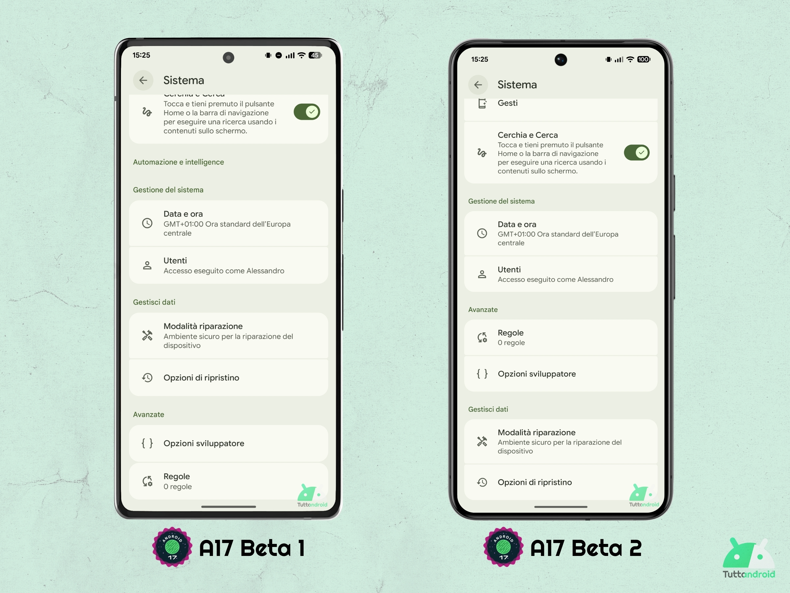 Android 17 - Beta 2 - Impostazioni - Sistema