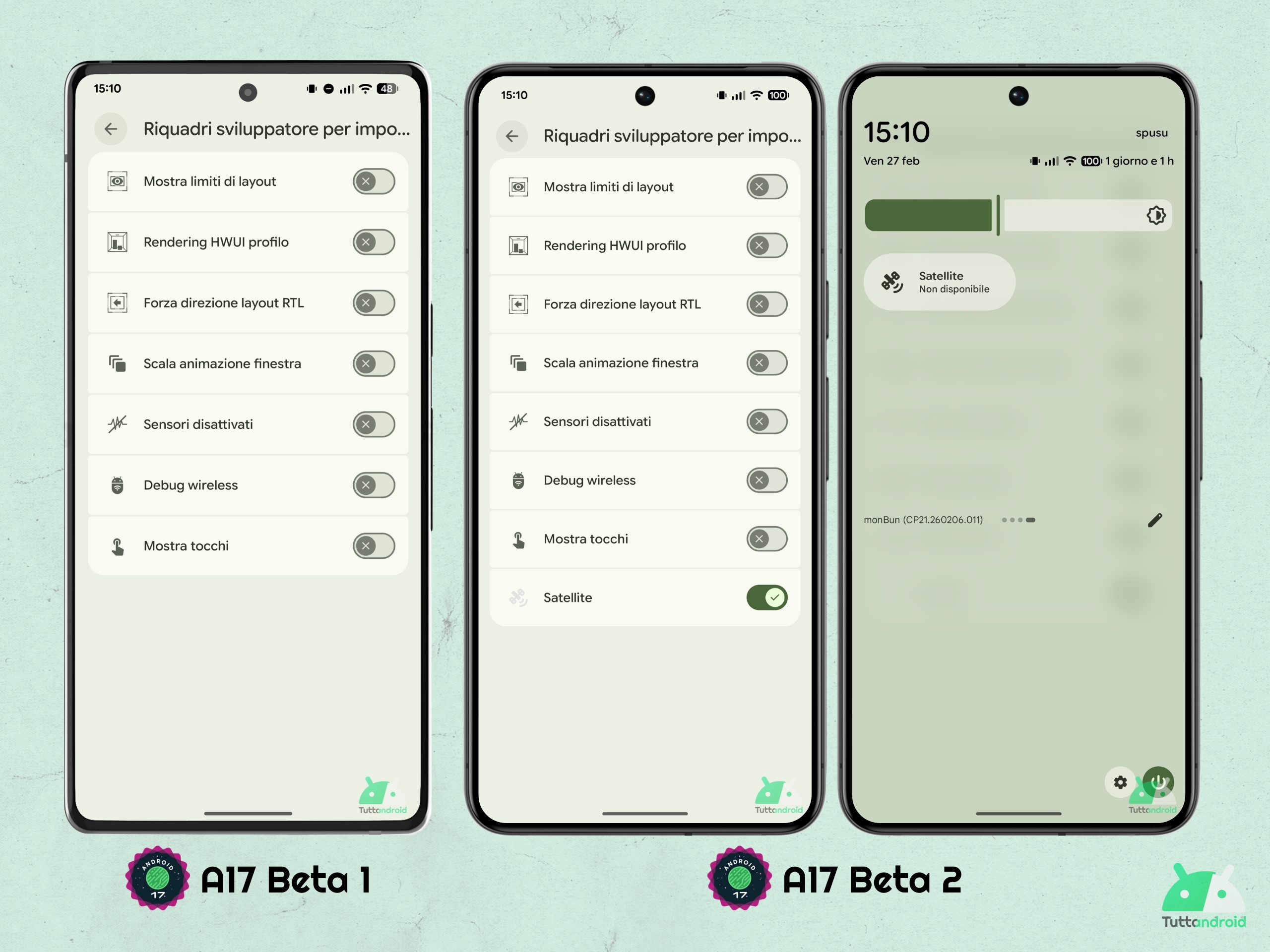 Android 17 - Beta 2 - riquadro Satellite