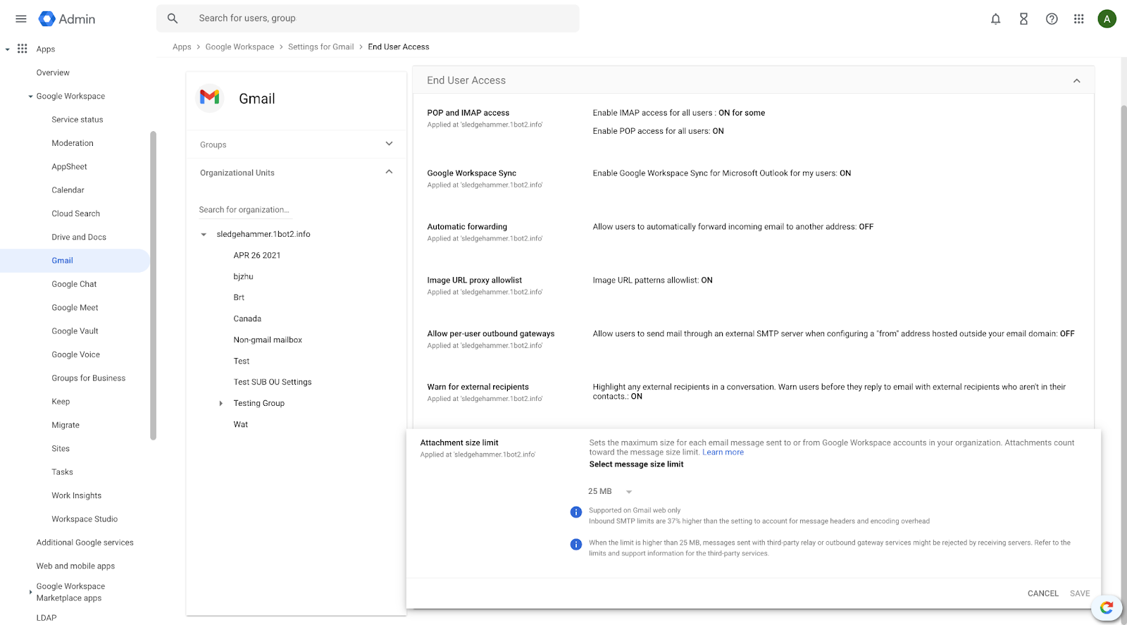 Gmail Enterprise Plus nuovo limite allegati febbraio 2026