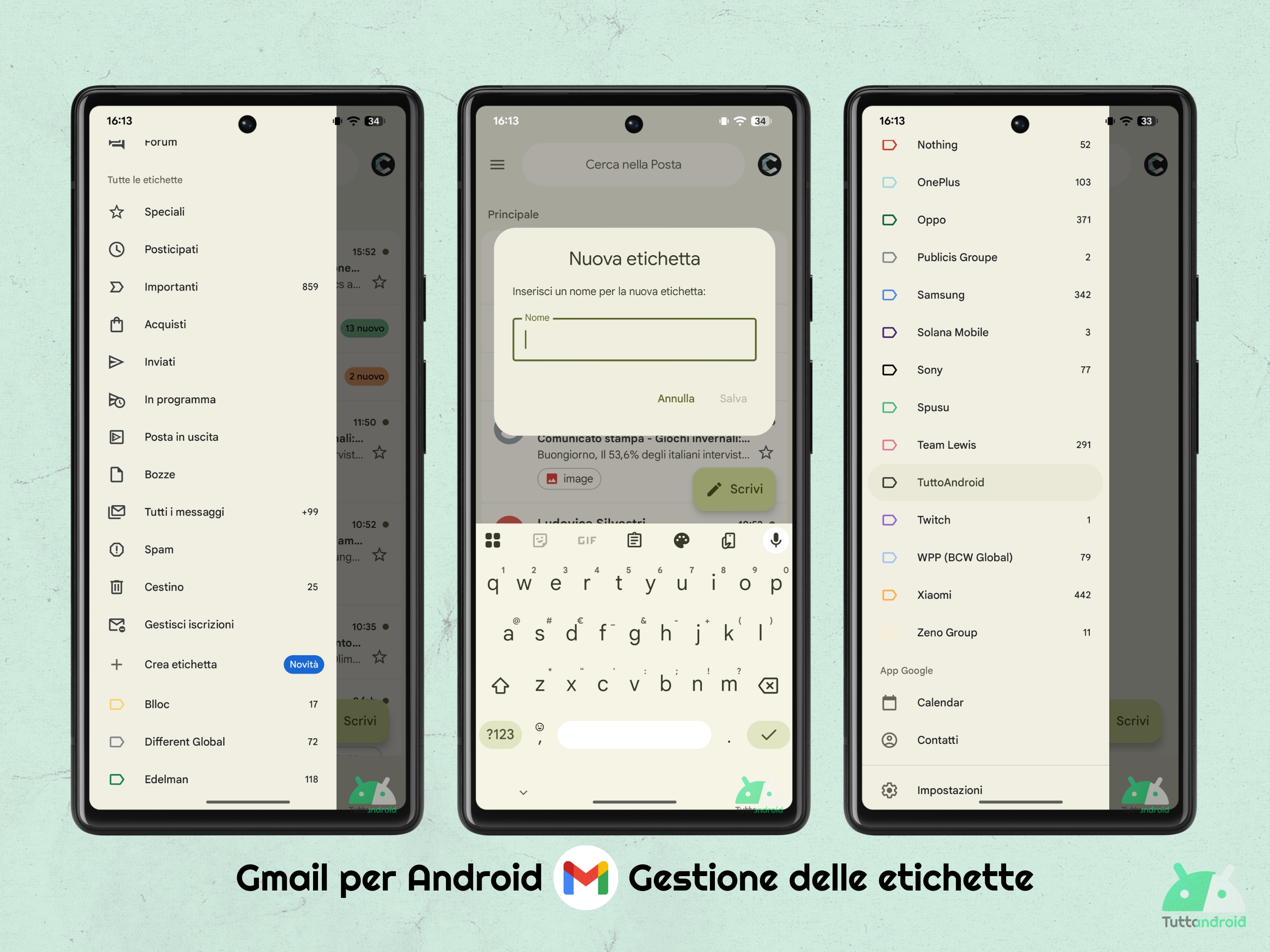 Gmail per Android - Gestione delle etichette