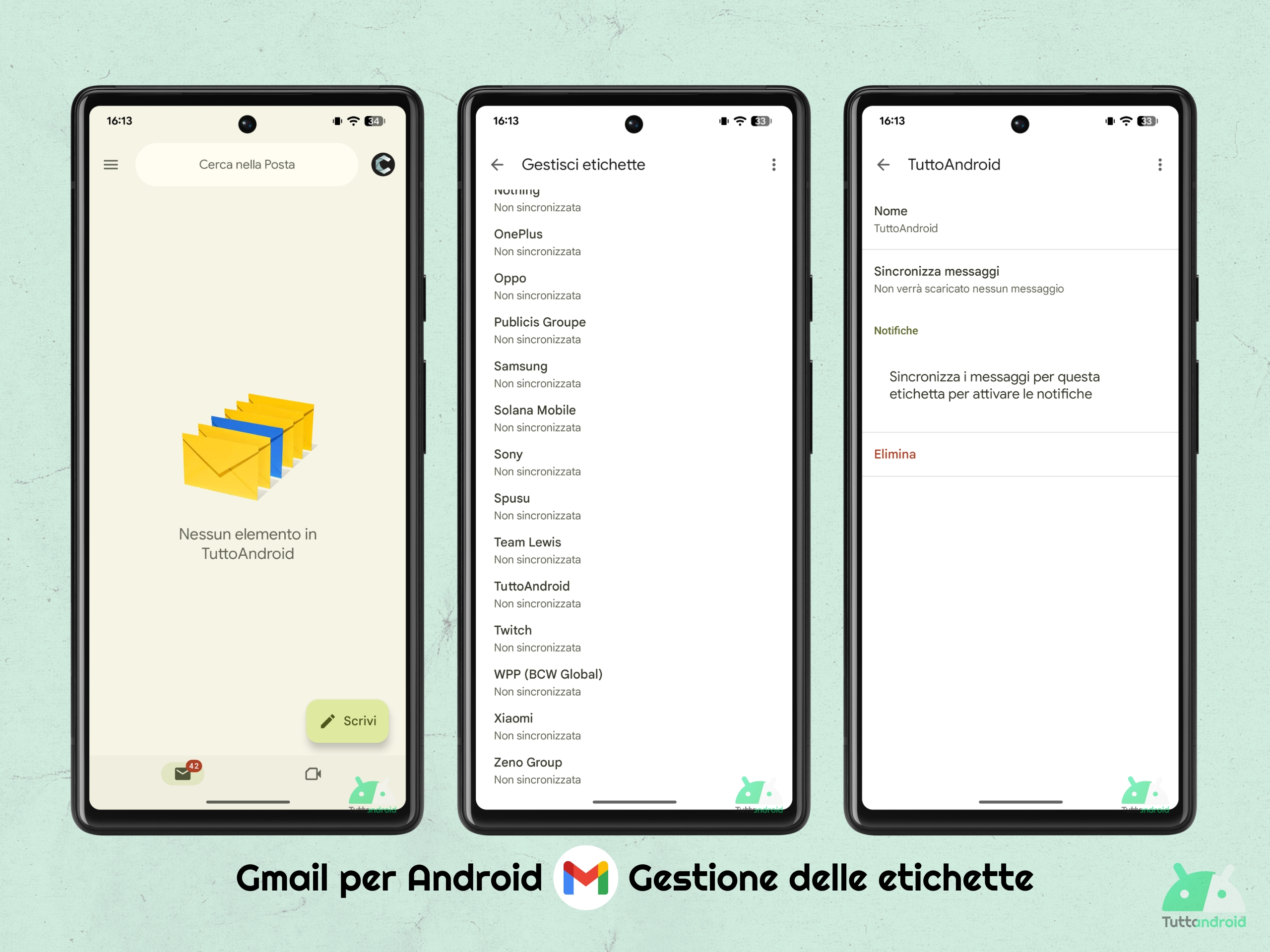 Gmail per Android - Gestione delle etichette