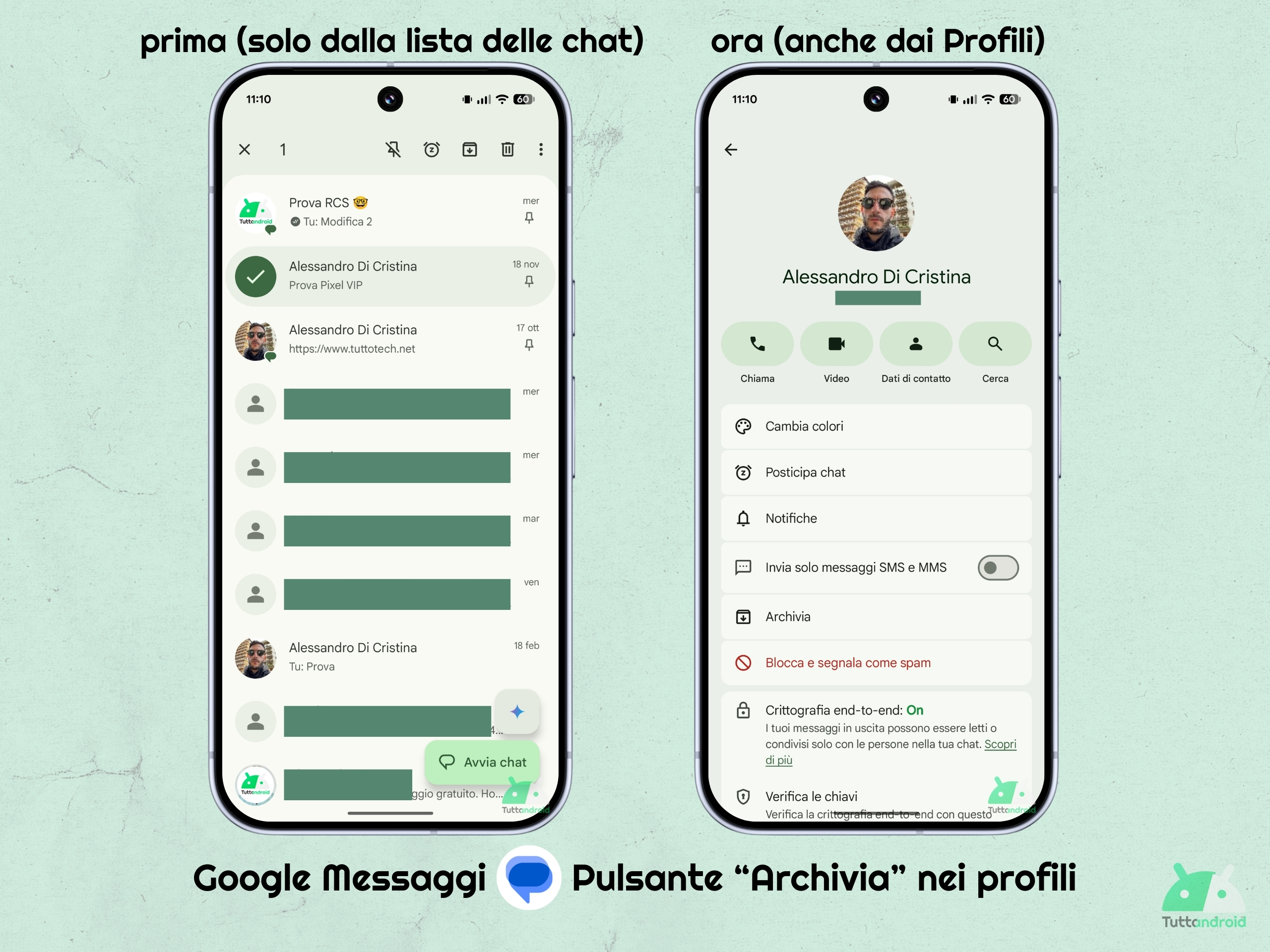 Google Messaggi v20260220 beta - Pulsante Archivia nei profili