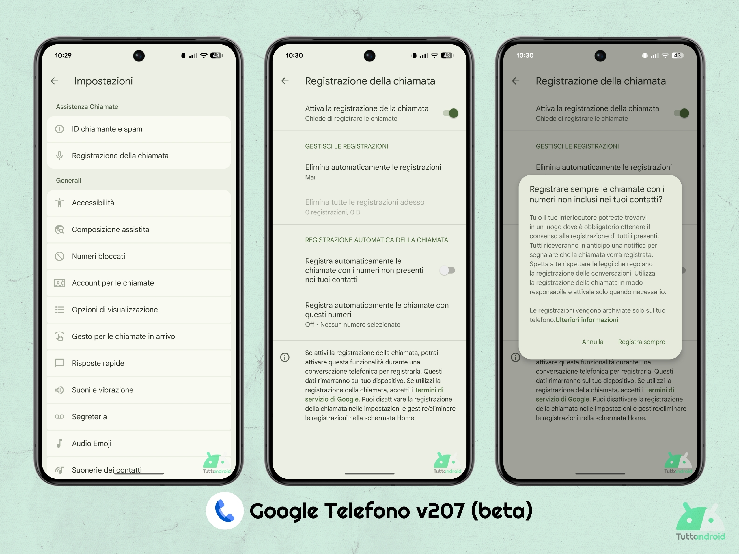 Google Telefono v207 beta - Registrazione delle chiamate sui Pixel