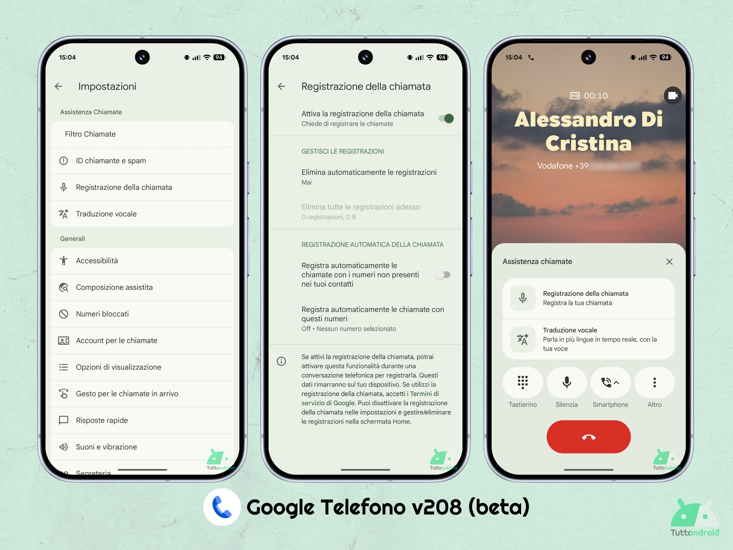 Google Telefono v208 beta - Registrazione chiamate su Pixel 10 Pro XL