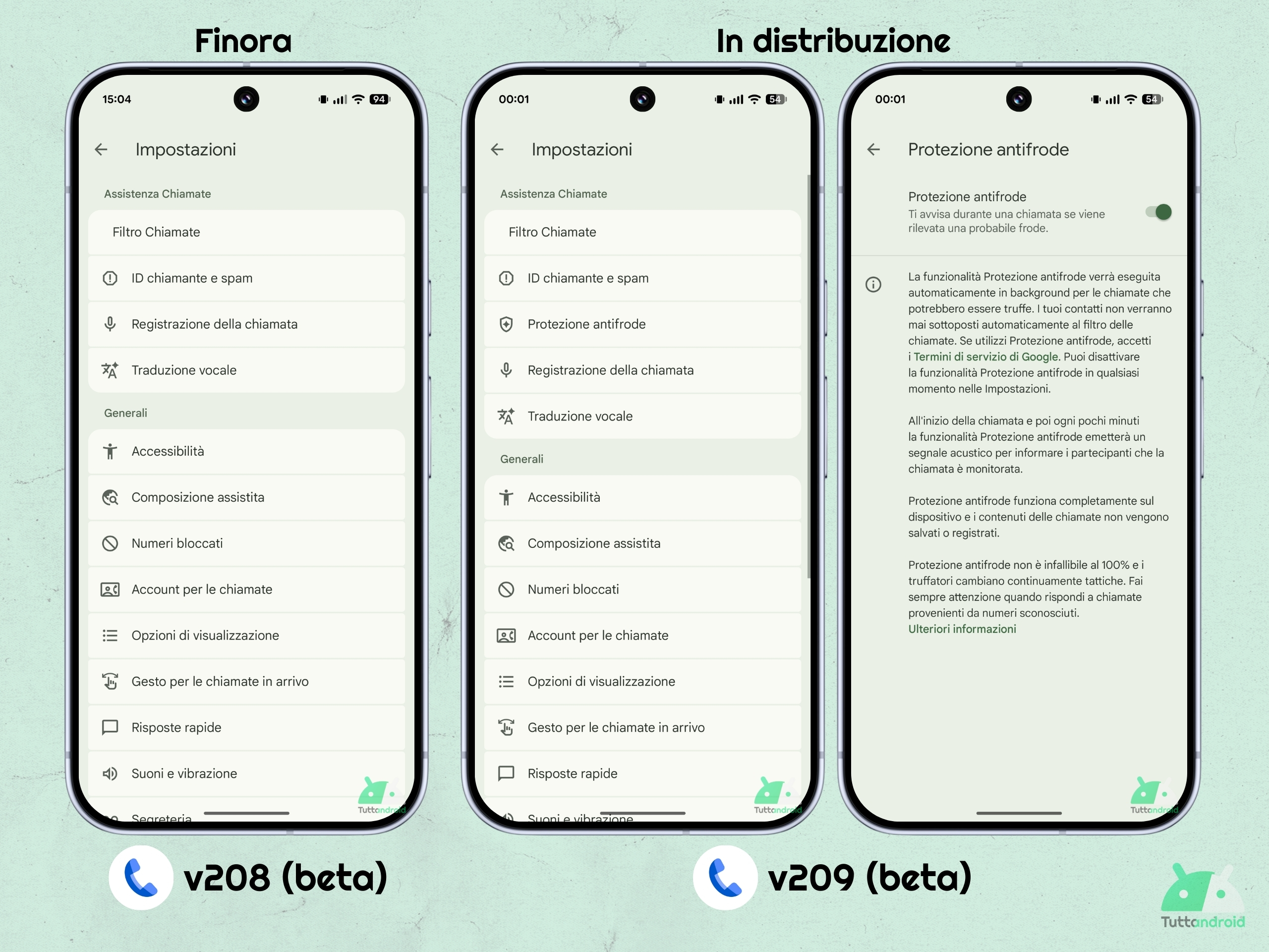 Google Telefono v209 beta - Protezione antifrode dei Pixel in Italia
